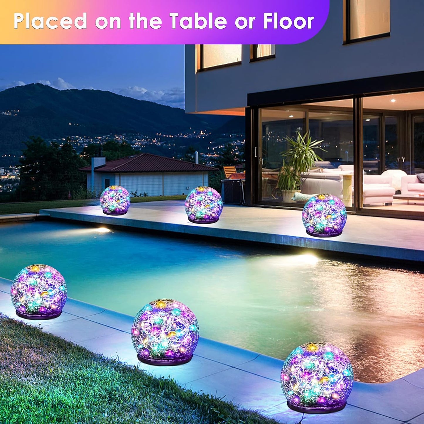 Solar Garden Lights, 2 Pack 80 LED Colored Cracked Glass, Multicolor Outdoor Decorative Ball Lights for Yard, Pathway, Patio, Christmas, 4.73