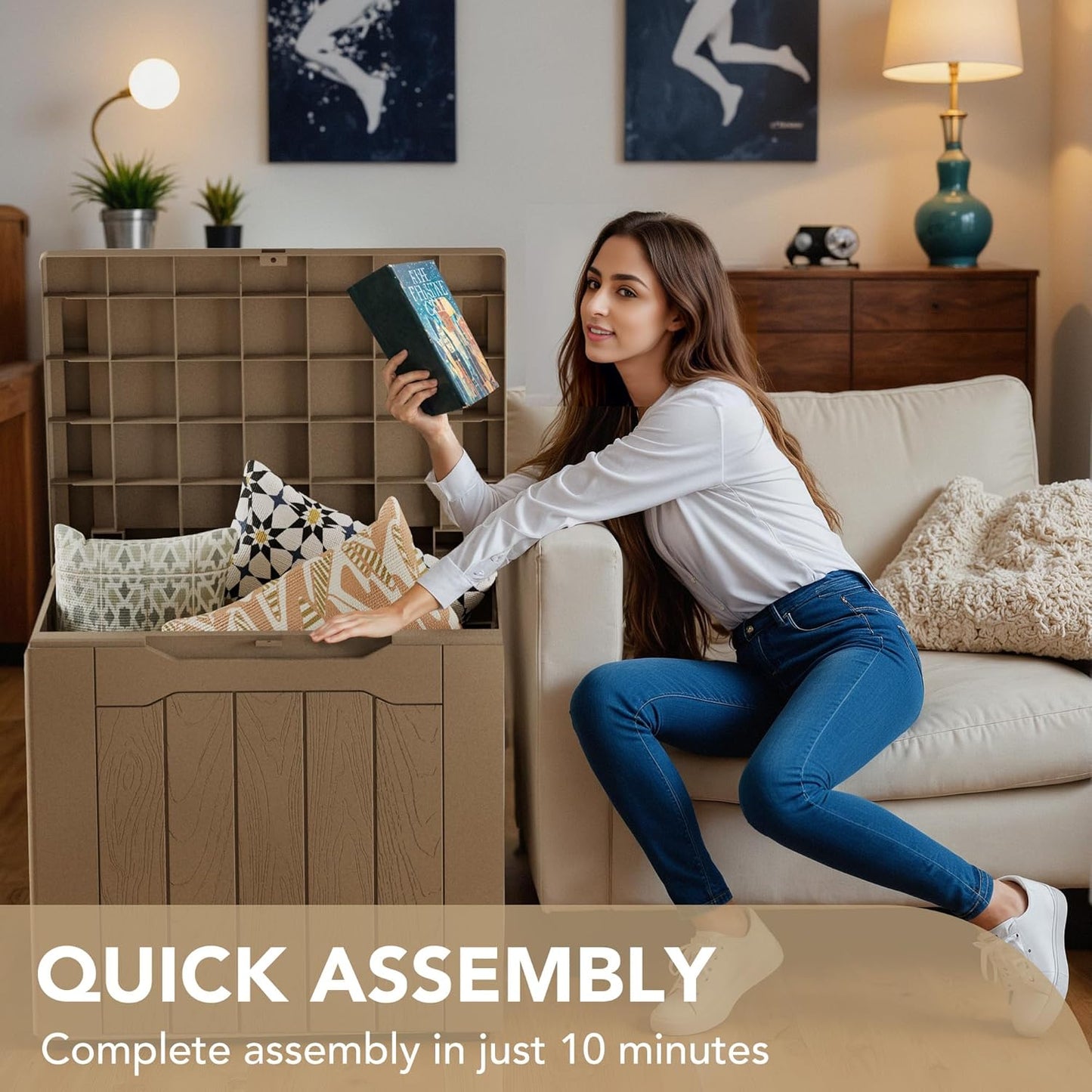 Devoko 30 Gallon Resin Deck Box Outdoor Indoor Waterproof Storage Box for Patio Furniture Pool Accessories Storage for Cushion Garden Tools (30 Gallon, Light Brown)