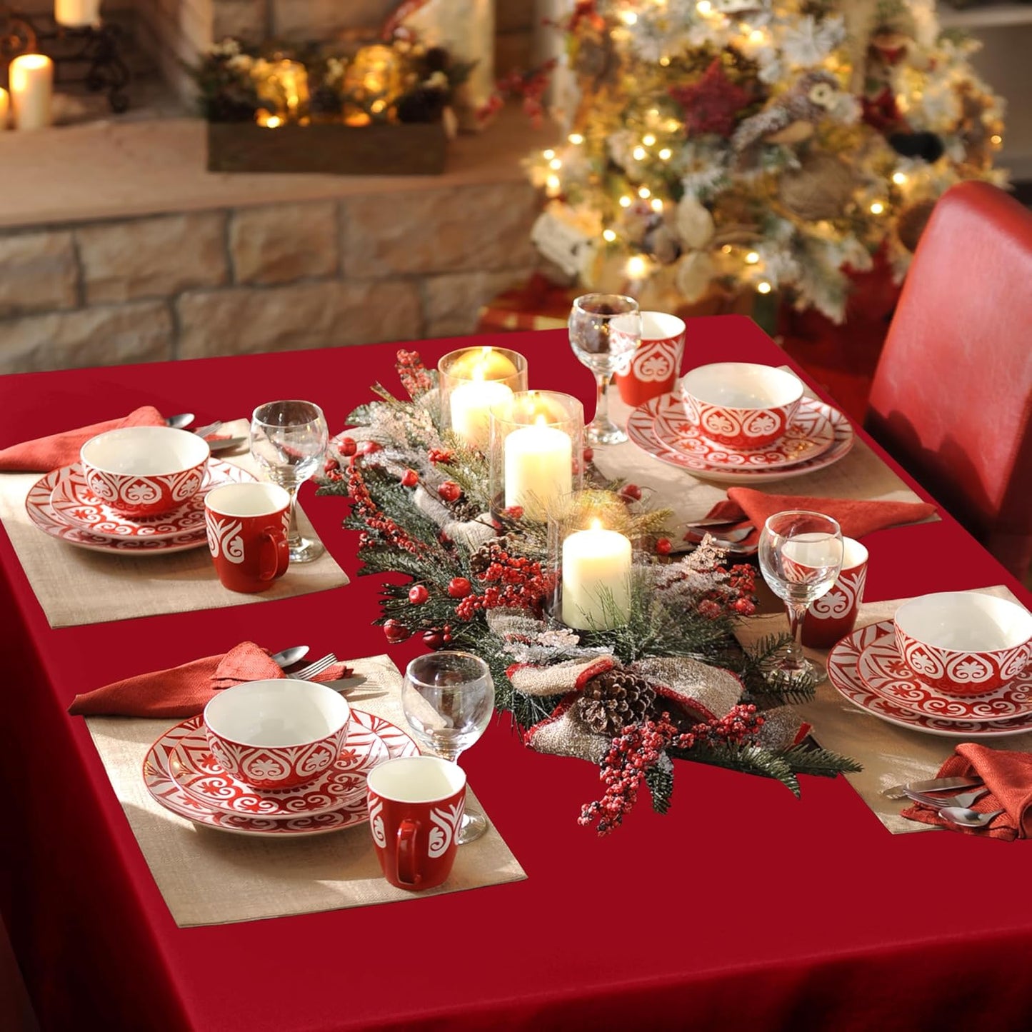 sancua Rectangle Tablecloth - 60 x 84 Inch - Stain and Wrinkle Resistant Washable Polyester Table Cloth, Decorative Fabric Table Cover for Dining Tables, Buffet Parties, Christmas Red