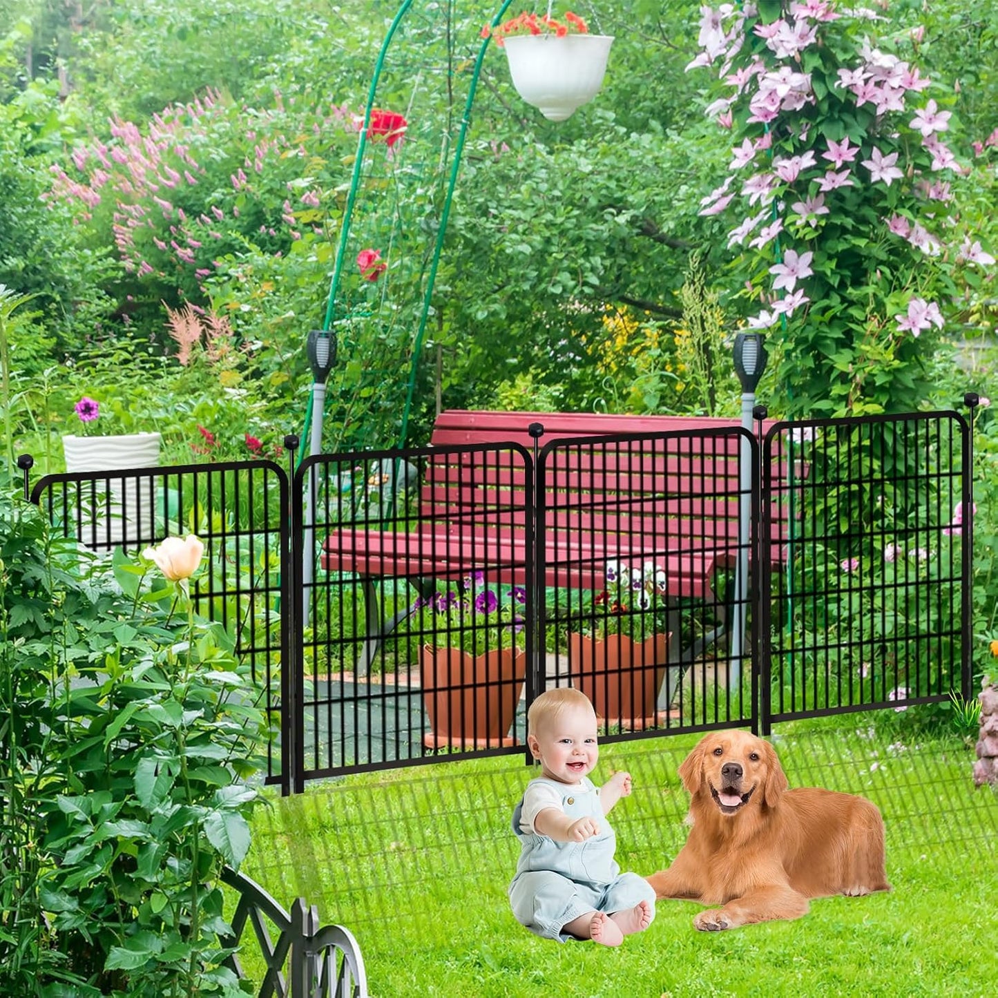 48 in(H) Decorative Garden Fence with Gate,8 Panels Total 17.7 Ft(L) Heavy Duty Iron Animal Barrier Fence for Yard,Suitable for Indoor Pet Or Outdoor Dog Fencing, Garden Border Fence