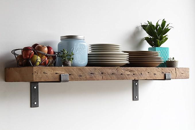 Urban Legacy Reclaimed Barn Beam Deep Shelves | Deep Shelves with Brackets Included, Set of 2 | (Natural Full Profile Bracket, 48" x 11" x 3")