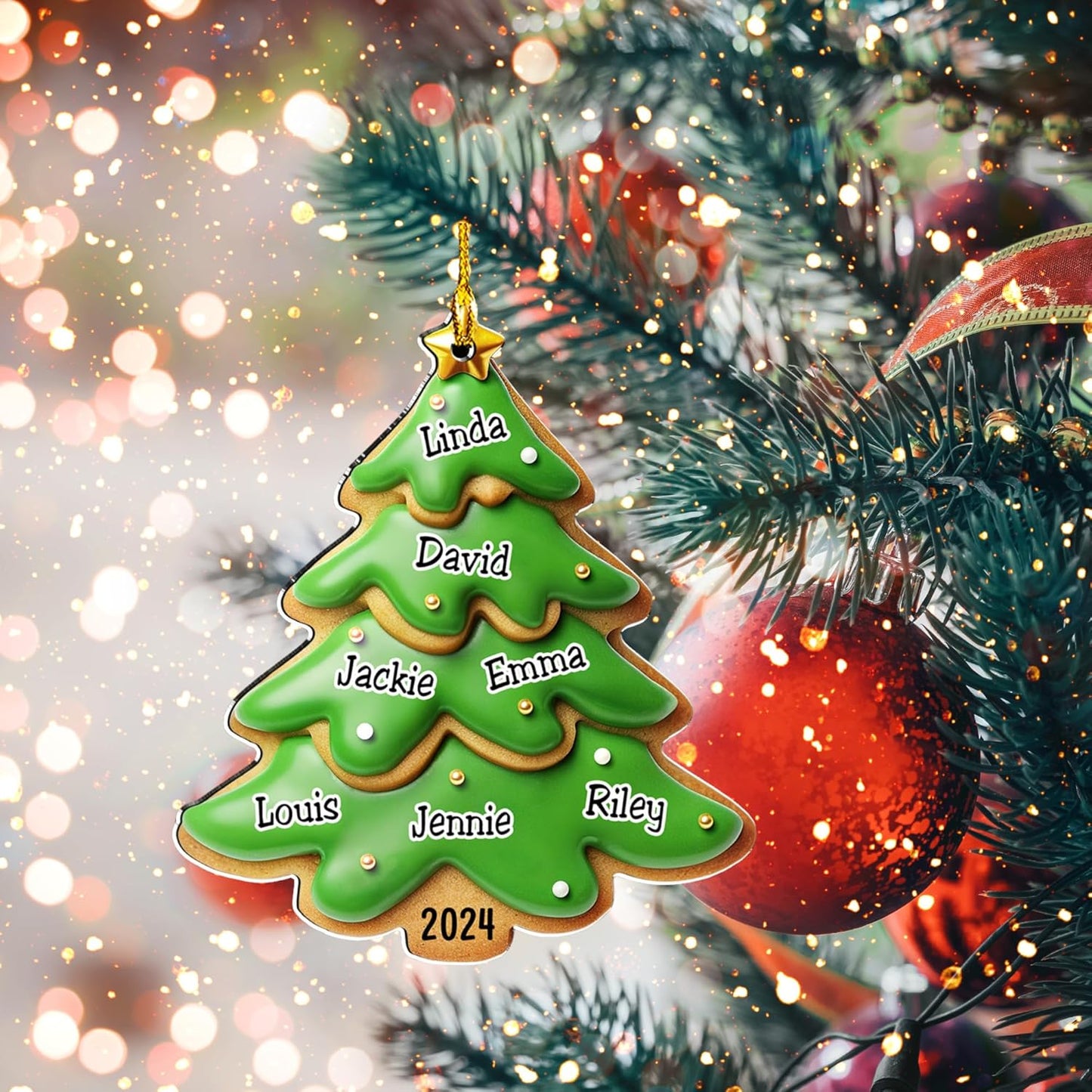 Personalized Family Christmas Acrylic Ornament 2024 - Custom Name Charms Family Members up to 10 People and Pets, Paw Charm Ornament Gifts for Family Tree Decoration (A05, 9 Names)