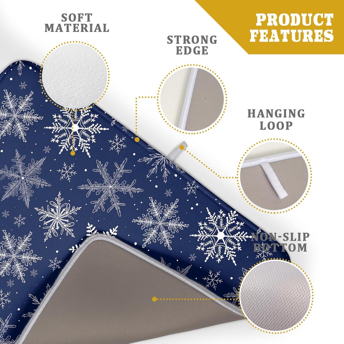 Winter Blue Snowflake Dish Drying Mat for Kitchen Counter Holiday Super Absorbent Reversible Microfiber Kitchen Countertop Protector Dishes Pad Large 18x24 inch