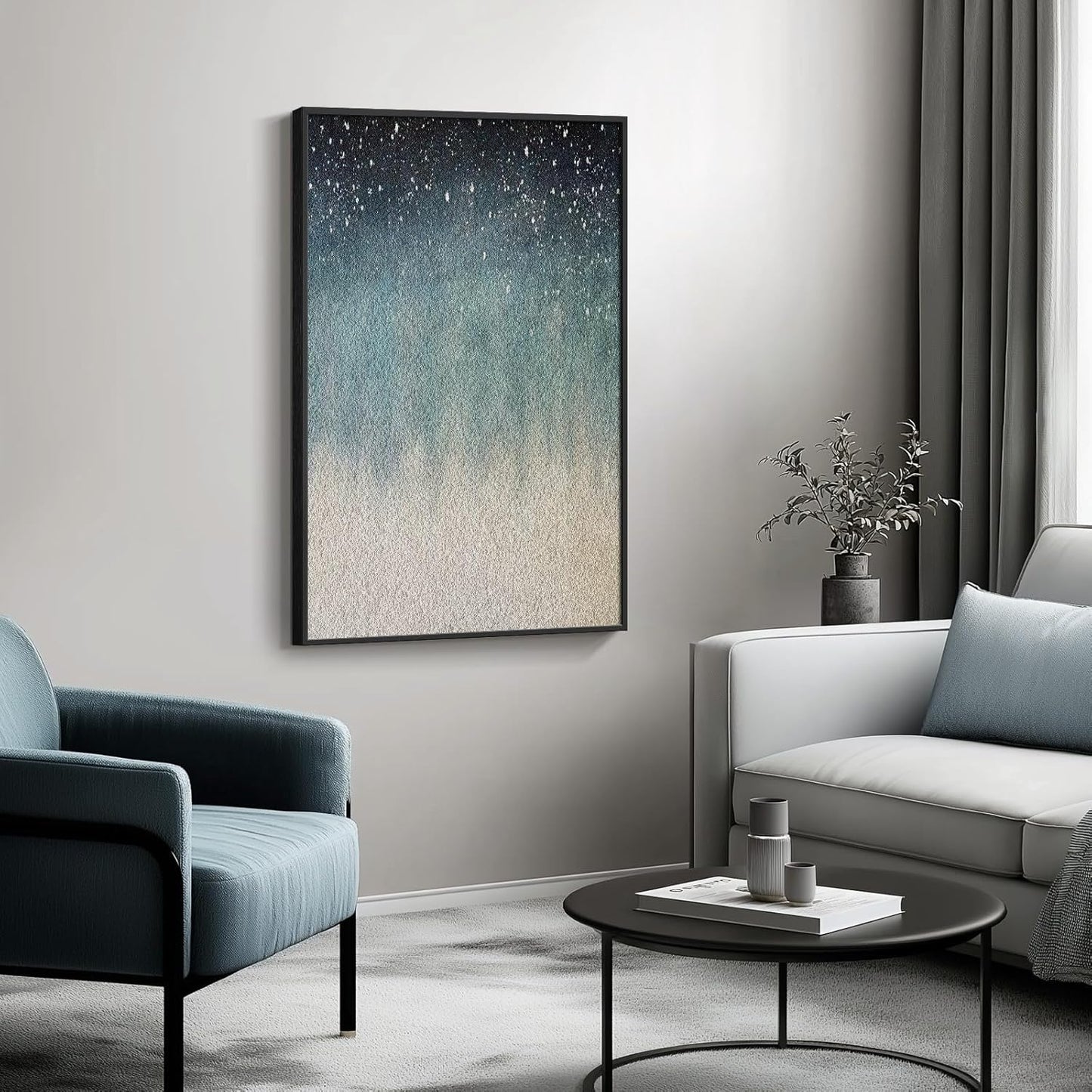 VAN GOGH ART Framed Blue Abstract Starry Night Art Print, 24x36 Inch, Modern Wall Art for Living Room, Bedroom, Office