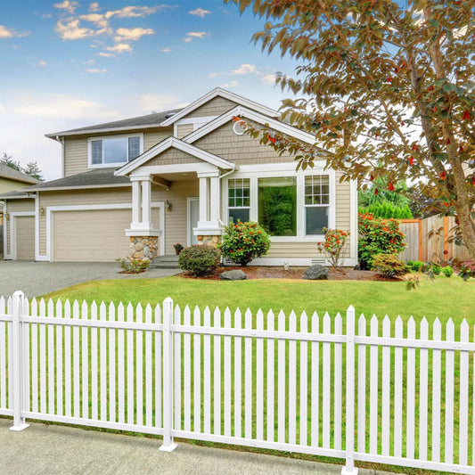 Patio 8 Sets Vinyl Picket Fence Panels 30" H x 84" W White PVC Decorative Fence for Front Yard Porch Patio Deck Pool Air Conditioner Fence Safety Dog Fence (34 Pickets, Straight)