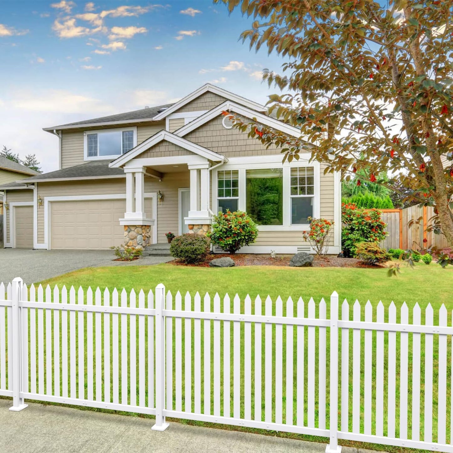 Patio 6 Sets Vinyl Picket Fence Panels 30" H x 84" W White PVC Decorative Fence for Front Yard Porch Patio Deck Pool Air Conditioner Fence Safety Dog Fence (34 Pickets, Straight)