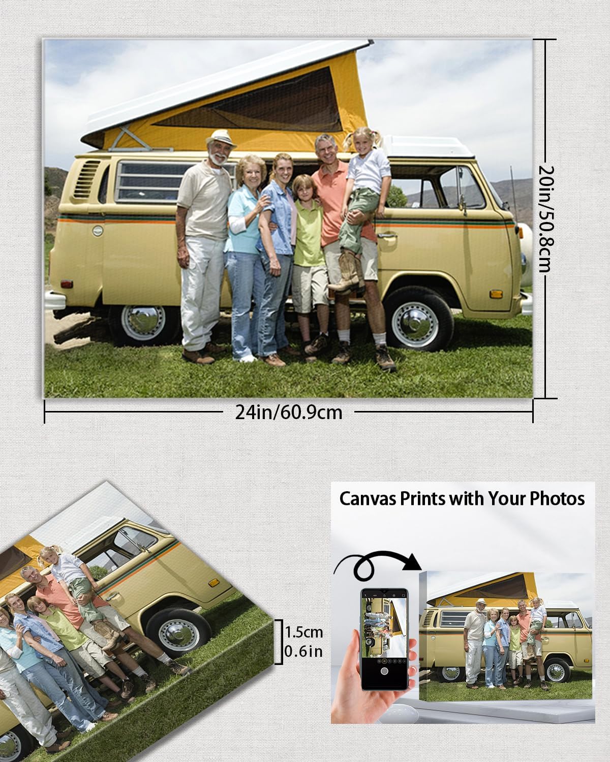 AbcCustomize Canvas Prints with Your Photos, Custom Canvas for Living Room and Bedroom Decor, Personalized gifts for Friends Lover and Family, Canvas Wall Art for Gifts & Keepsakes, Ready to Hang