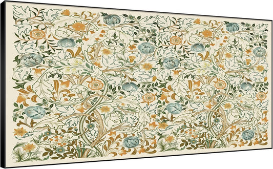SIGNWIN 24"x46" Extra Large Framed Wall Art Vintage Botanical Floral with Golden and Teal Leaves, Elegant Nature Illustration for Home Living Room Bedroom Decor (Frame Assembly Required)