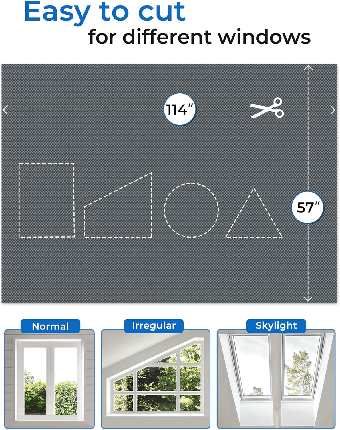 Sumobaby Blackout Curtains for Bedroom Portable 114"x57",Black Out Window Cover with Heat-Resistant Hook&Loop Tapes,100% Blackout Shades,Blinds for Windows Easy to Cut Fit for Baby Room&TV Room(Gray)
