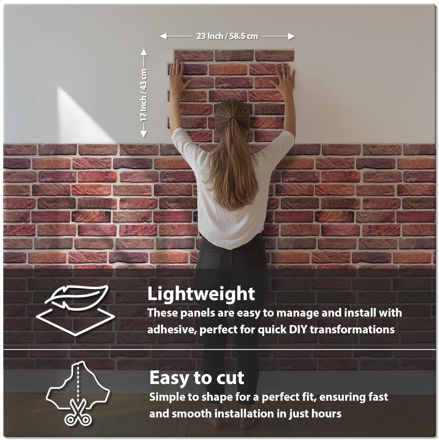 CONCORD WALLCOVERINGS ™ Sample for Display Purpose only Retro-Art 3D Wall Panel, Faux Brick in Red, PVC, 7" x 10", 572OR