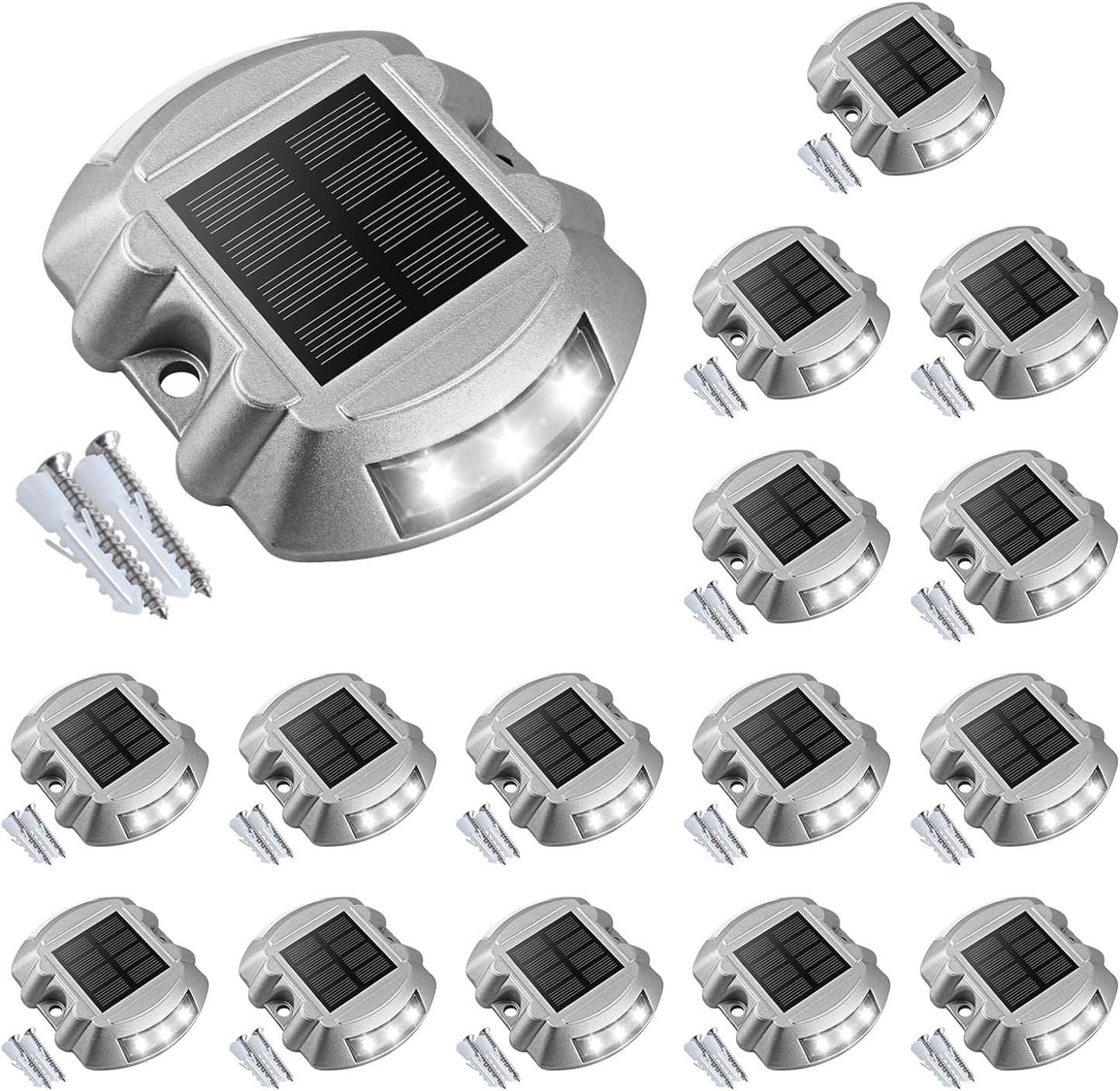 VOLISUN Solar Deck Lights, 16-Pack Led IP67 Waterproof Outdoor Warning Step Lights for Driveway, Sidewalk, Garden Pathway, Yard (White)