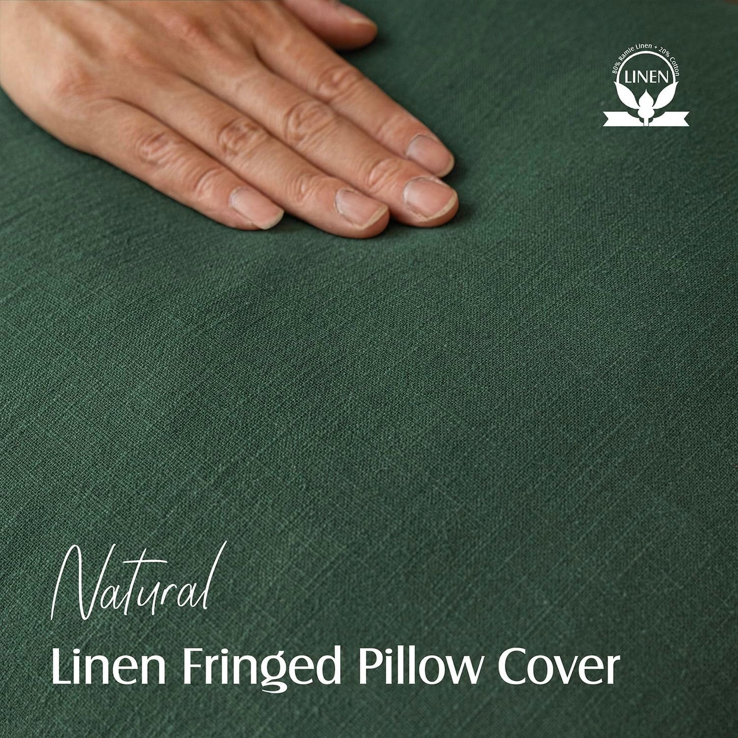 Foindtower Set of 2 Decorative Linen Fringe Throw Pillow Covers Cozy Boho Farmhouse Cushion Cover with Tassels Soft Accent Pillowcase for Couch Sofa Bed Living Room Home Decor, 26×26 Inch, Pine Green