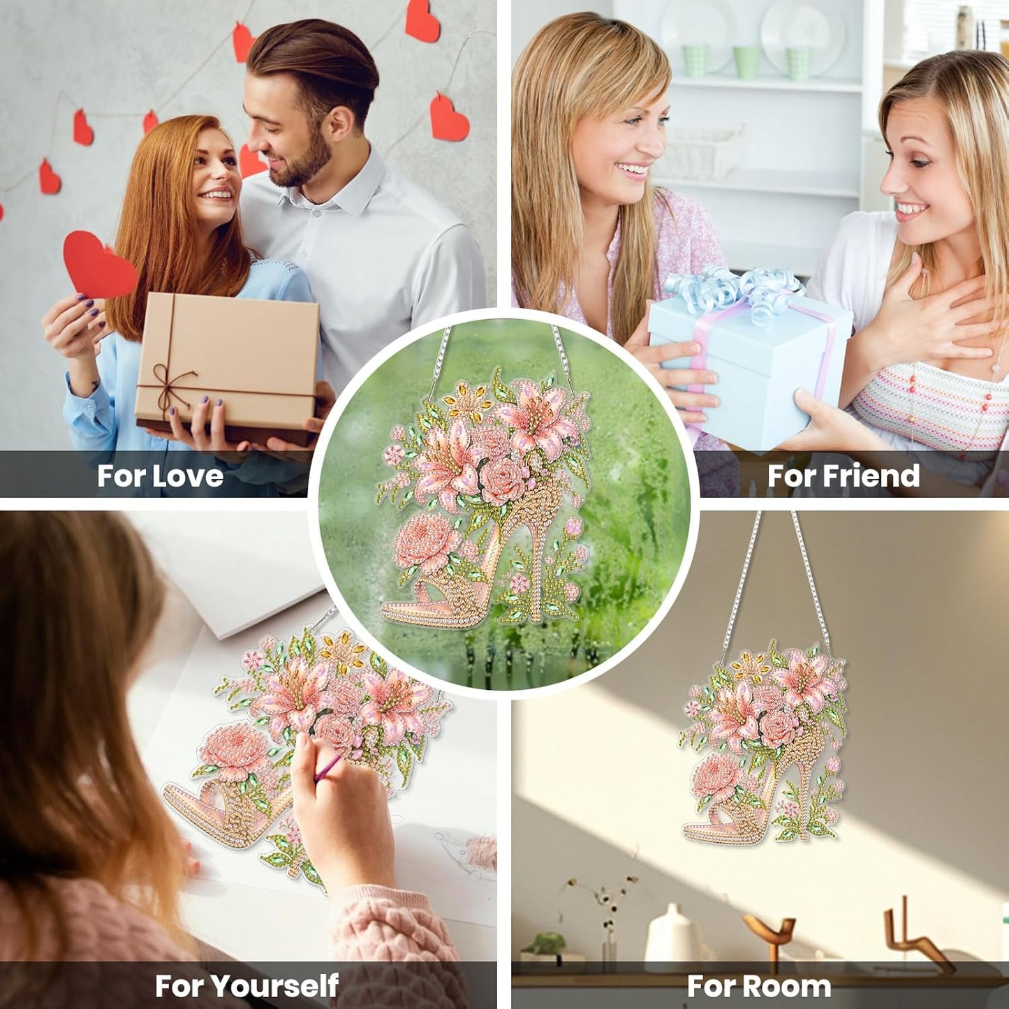 EOBROMD Diamond Hanging Art Kits for Adults, High Heel Diamond Art Painting Suncatcher, DIY Special Shaped Rhinestone Kits for Adults, Window Pendants Home Garden Wall Hanging Ornament