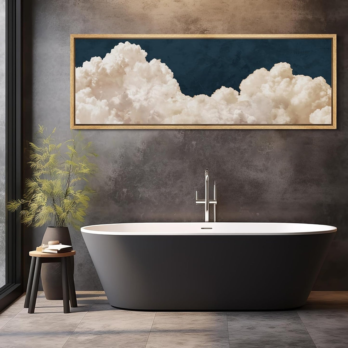 MUDECOR Large Framed Canvas Print Wall Art Cumulus Clouds Panoramic Dramatic Skyline Illustrations Antique Retro Fine Art Illustrations Decorative Colorful for Bedroom - 60"x20"