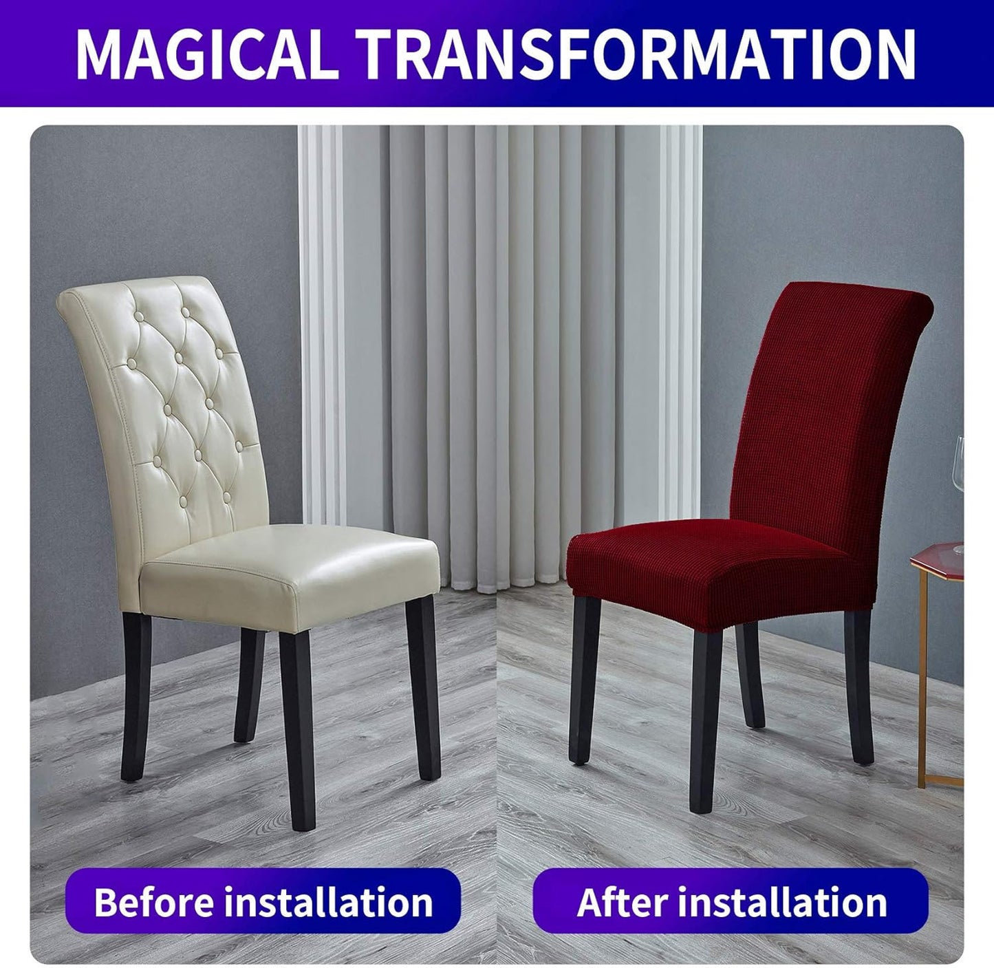 Howhic Stretch Chair Covers for Dining Room Set of 6, Removable Washable Dining Room Chair Covers, Dining Chair Slipcovers Seat Protector, Great Home Decor and Banquet Upholstery (Red Dahlia, 6 Pack)