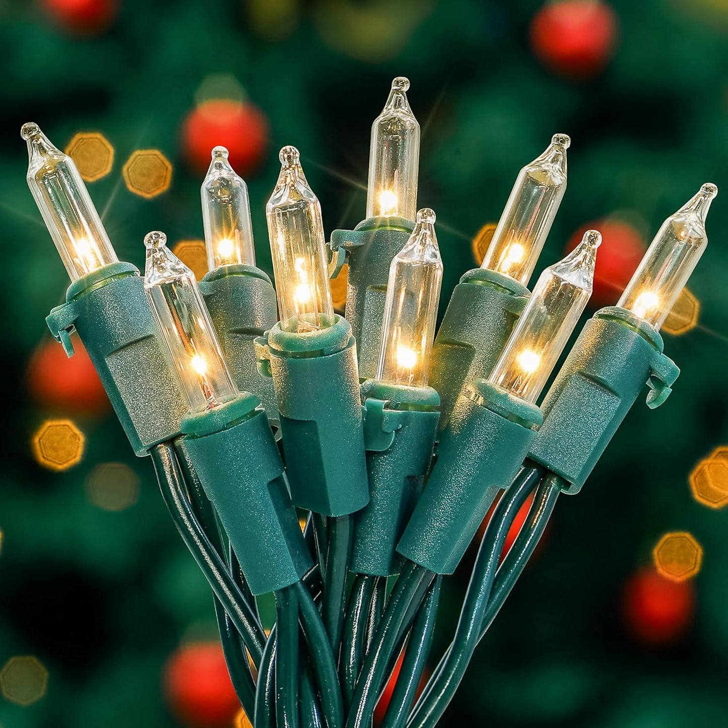 YOUNGAR Christmas Clear Outdoor Lights, 2 Pack 23FT 100 Green Wire Connectable Incandescent Mini UL Approved Tree Light for Xmas Home Patio Holiday Party Garden Decor (Warm White)