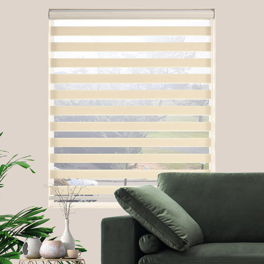 Custom Zebra Blinds for Windows, Free-Stop Zebra Shades, Dual Layer Light Filtering Sheer Blinds for Indoor Windows, Roller Window Shades for Privacy (21" W X 72" H, Cream)
