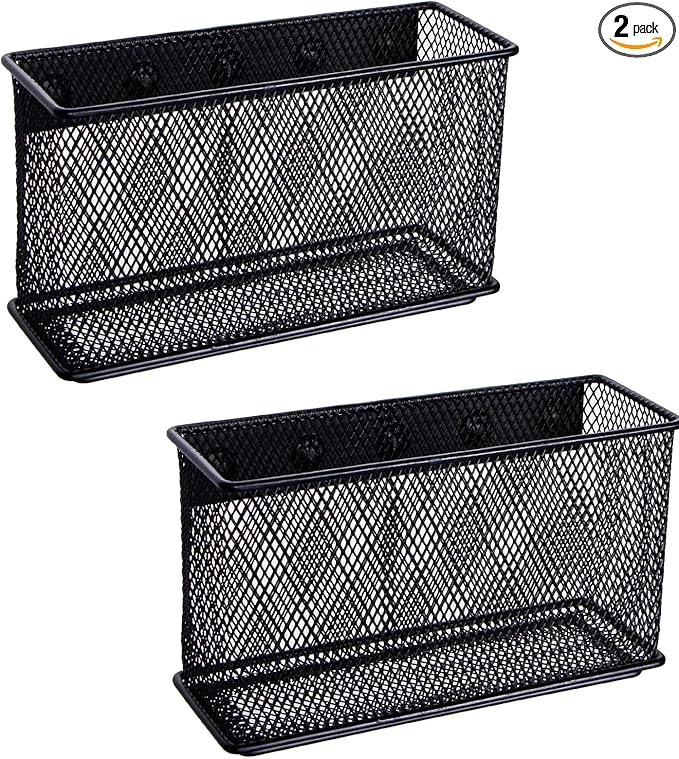 dedoot Magnetic Basket for refrigerator Storage Pencil Holder Basket Mesh Black Strong Magnetic Pen Holder for Refrigerator ,Whiteboard, Locker, Home and Office Organizer, 6.3x2.3x3.6inch,2 Pack