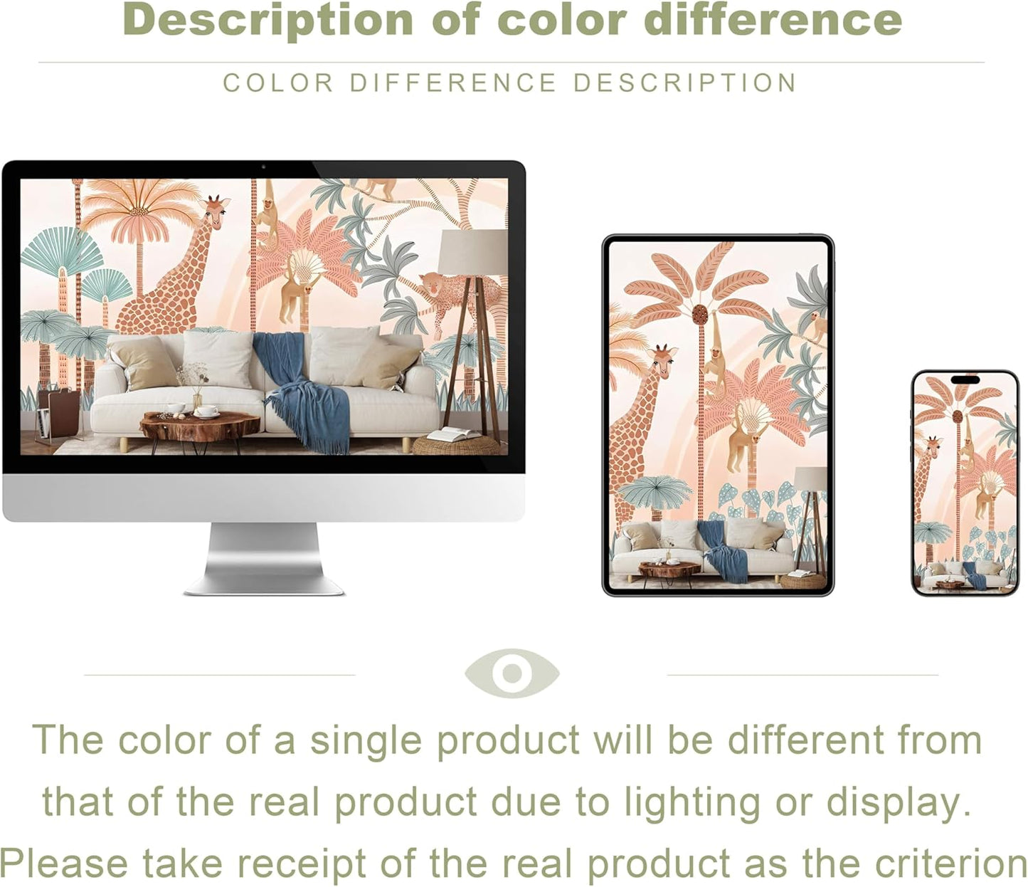 Safari Mural Wallpaper Tropical Tree Animal Large Wall Decor for Kids Room (Not Peel and Stick)