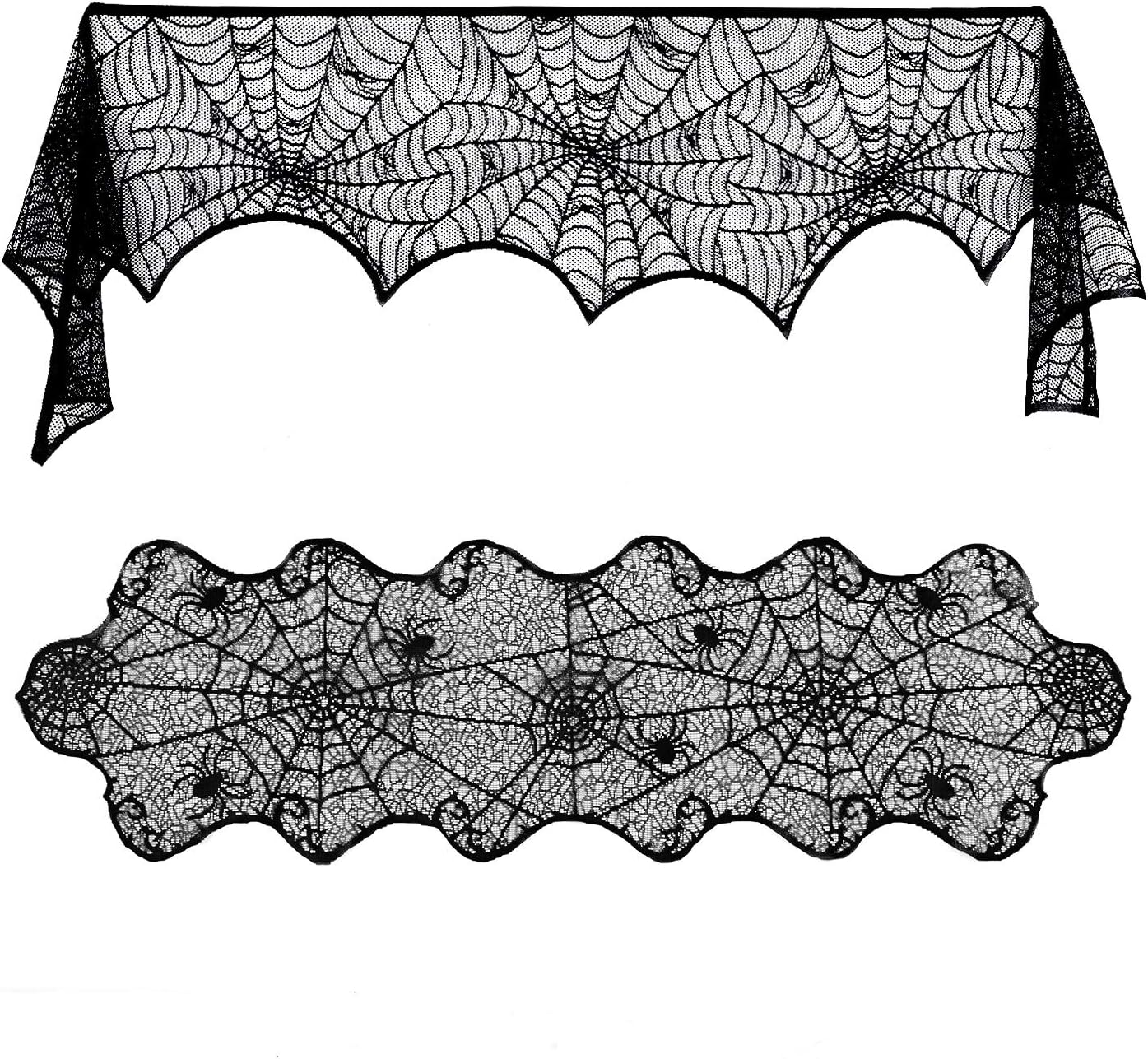 Lulu Home Halloween Fireplace Decorations, Fireplace Mantle Scarf Cover and Table Cloth, Black Lace Spider Web for Table, Door, Window and Fireplace Decoration, Halloween Decoration
