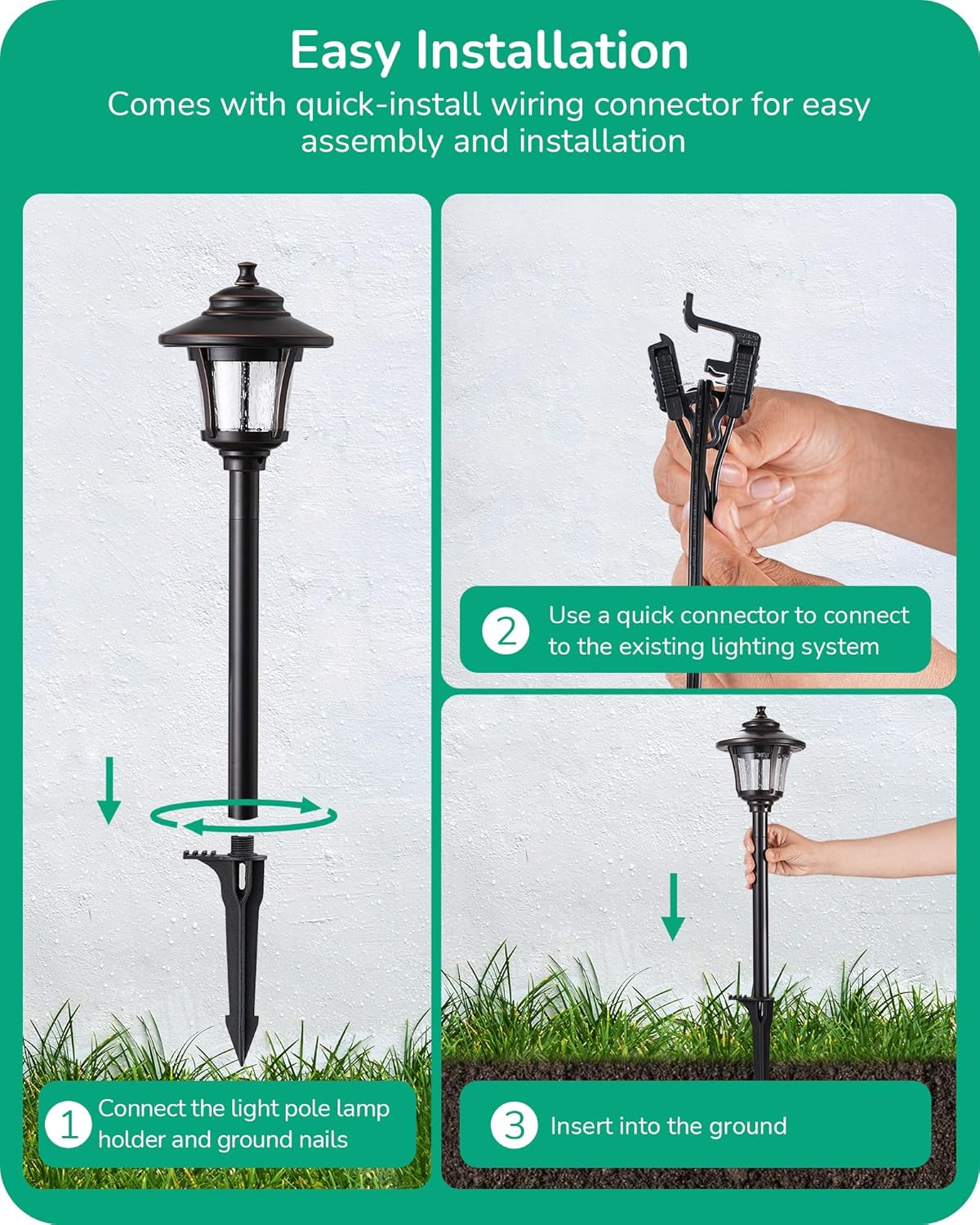 EDISHINE Low Voltage Pathway Lights Wired, 12V 3W 120LM 3000K Seed Glass Outdoor Landscape Lighting with Connectors, ORB Waterproof Electric LED Landscape Path Lights for Walkway Garden Yard, 10 Pack