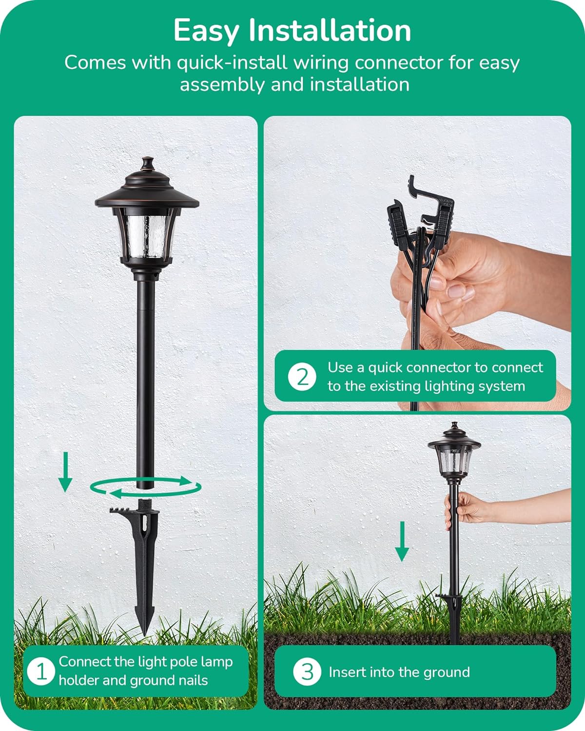 EDISHINE Low Voltage Landscape Lighting, 12V 3W 120LM 3000K Seed Glass Outdoor Landscape Path Lights with Connectors, ORB Waterproof Electric LED Pathway Light Wired for Walkway Garden Yard, 4 Pack