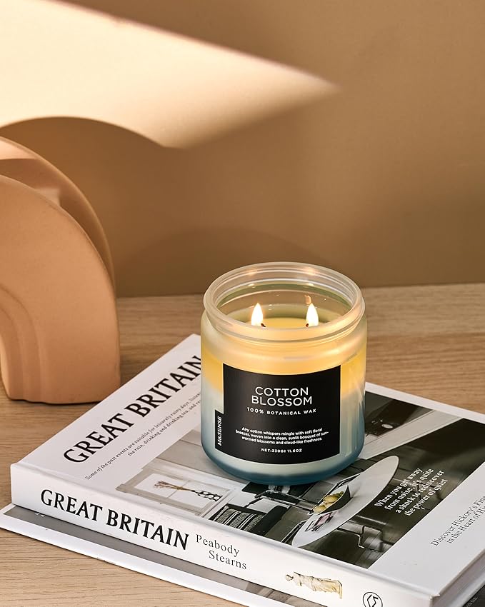 M&SENSE Clean Cotton Scented Candle - 11.6oz Natural Soy Wax Clean Cotton Blossom Scent Non Toxic Candle, 70-Hour Slow Burning 2-Wick Aromatherapy Home Fragrance Gifts for Home Decor