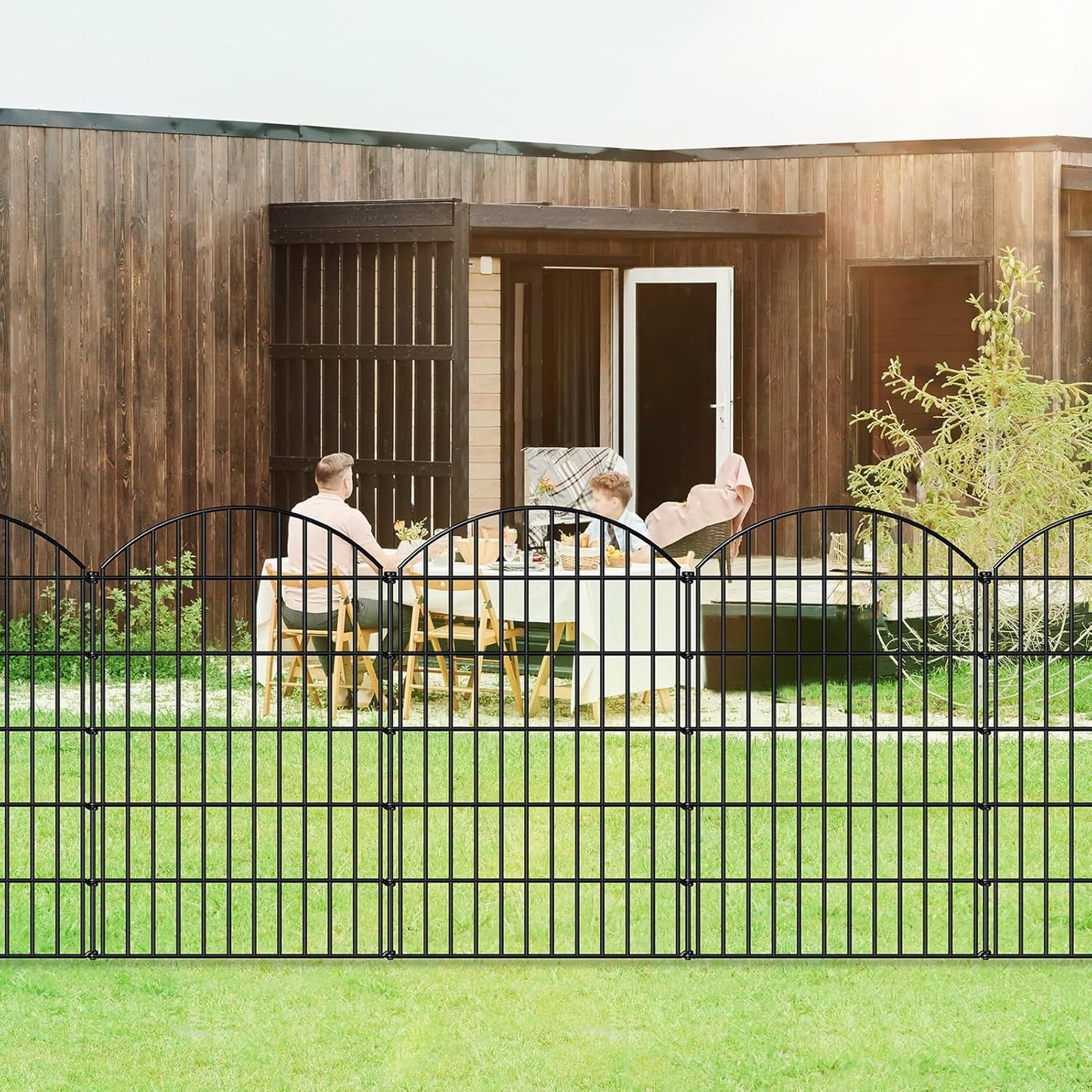Metal Garden Fence 42in (H) x 18.7ft (L), 8 Panels + 9 Stakes Dog Fence Border Fence Animal Barrier, No Dig Garden Fencing for Yard Flower Bed Lawn Patio Outdoor, CTW4208 Black