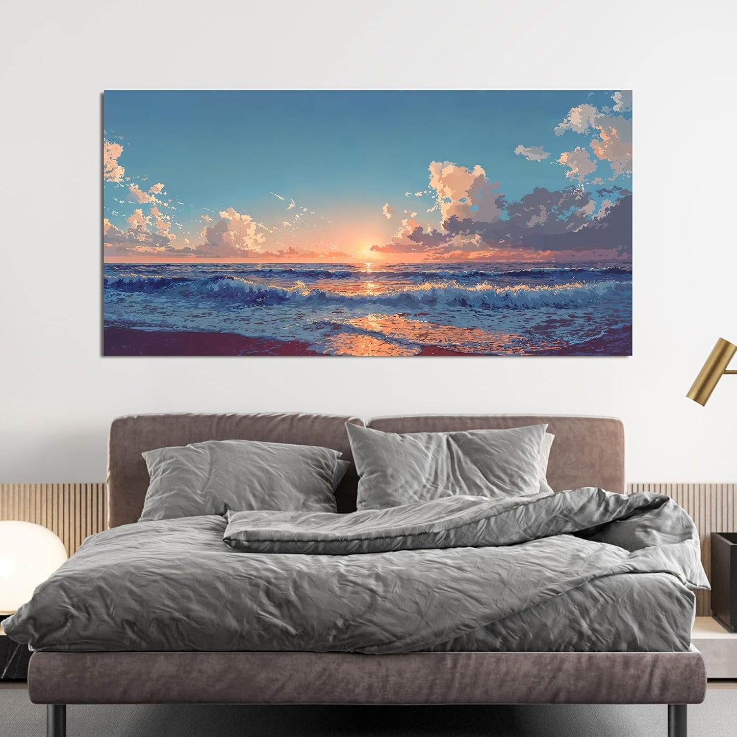 Canvas Wall Art Decor Blue Beach Wall Art Decorations Canvas Art Prints Wall Pictures For Living Room Artwork For Walls Art Decor Wall Pictures For Bedroom Office Wall Hanging Decor 20" X 40"
