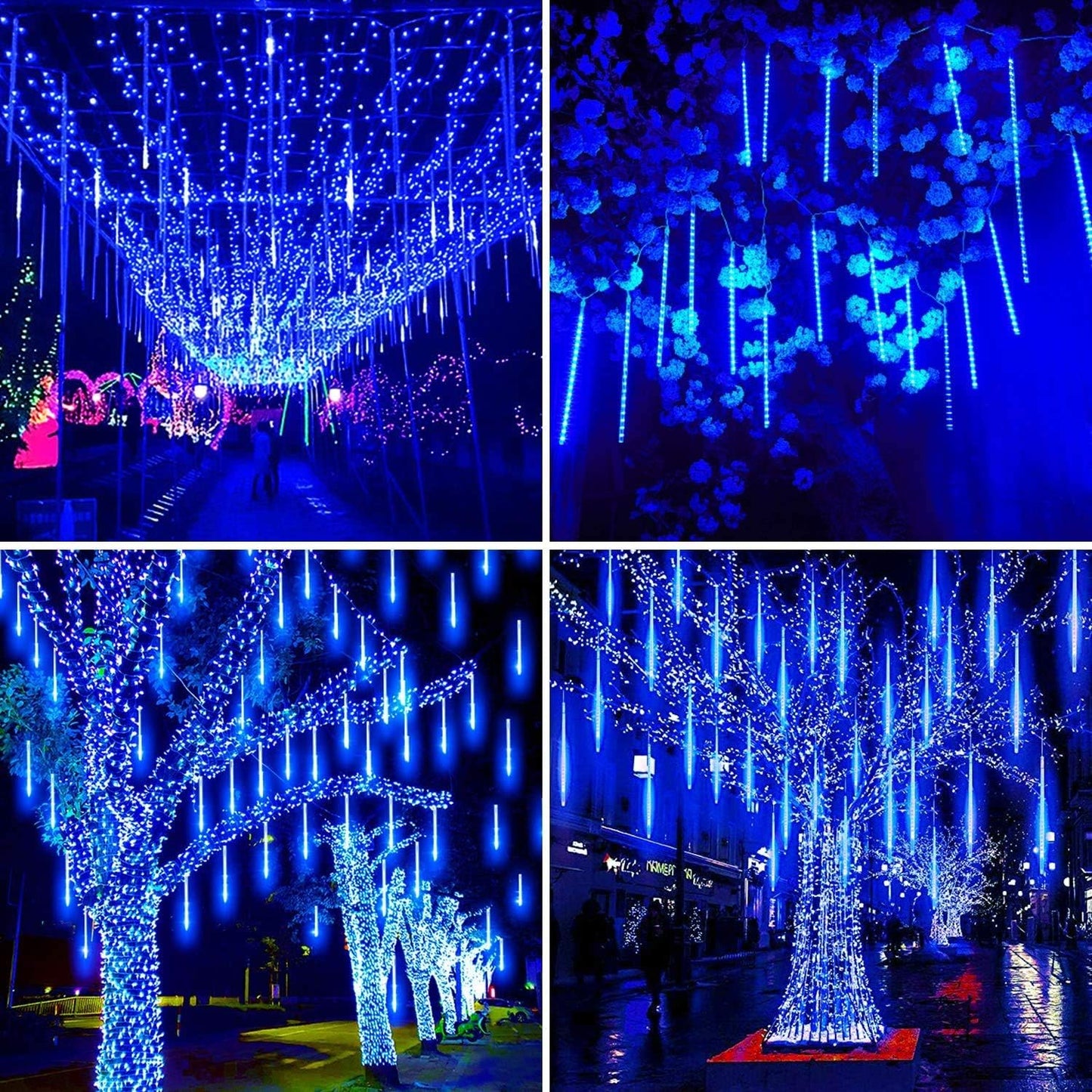 Outdoor Christmas Lights Meteor Shower Lights UL Certified 8 Tubes 192 LED Snow Falling Rain Drop Light Dripping Icicle String Light for Christmas Tree Decorations Xmas Wedding Party, Blue