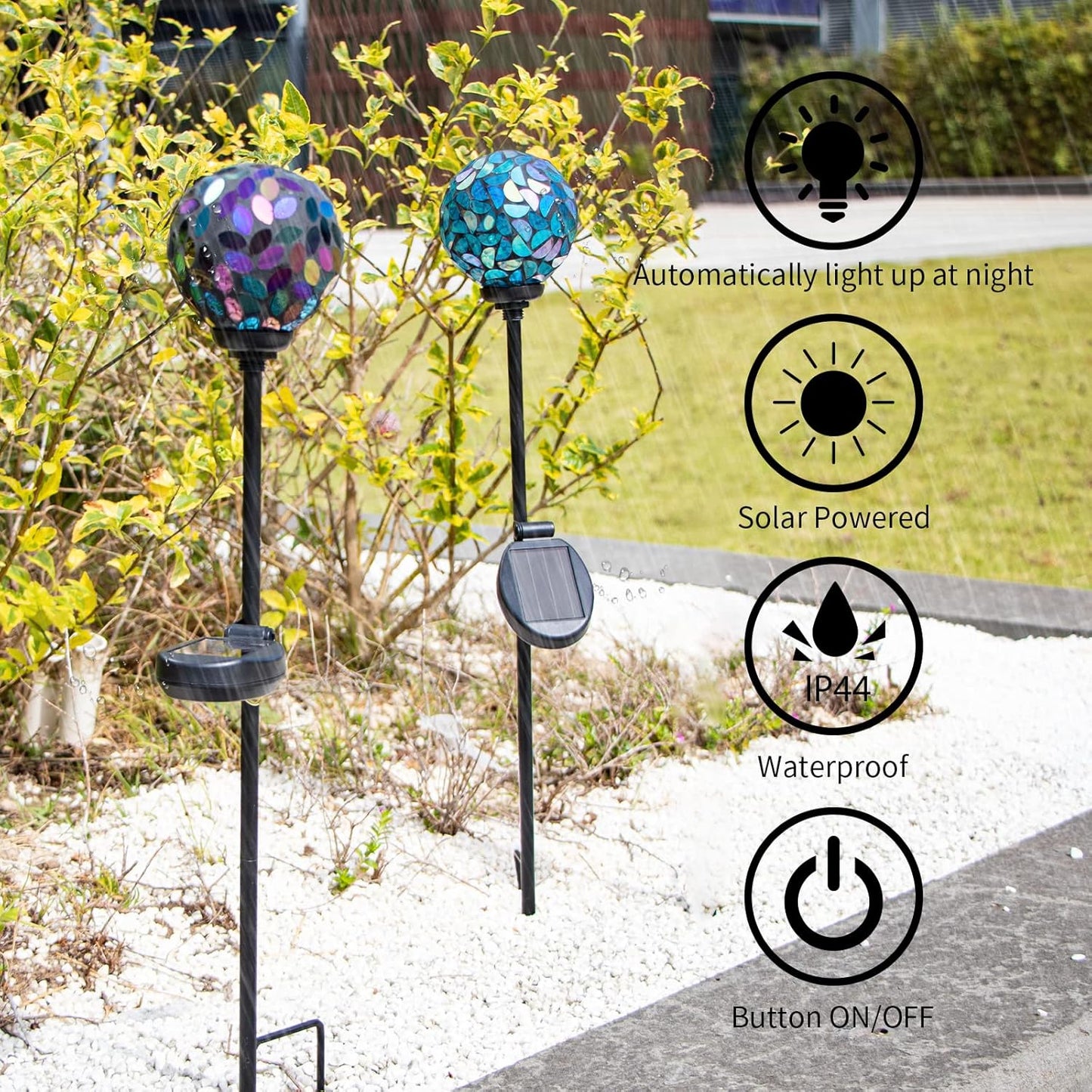 VCUTEKA Solar Garden Decorative Lights Outdoor, Mosaic Solar Light Waterproof LED Pathway Stake Light for Landscape Patio Yard Deck Walkway Decoration, 2 Pack （Blue&Purple）