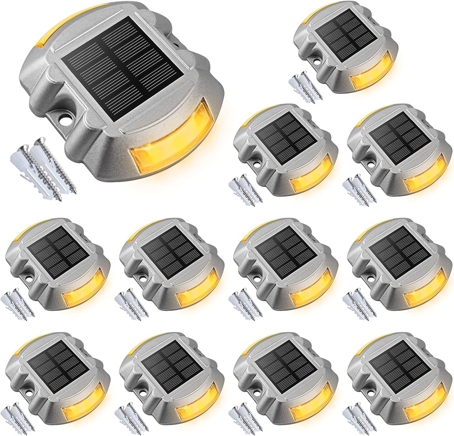 VOLISUN Solar Deck Lights, 12-Pack Led IP67 Waterproof Outdoor Warning Step Lights for Driveway, Sidewalk, Garden Pathway, Yard (Warm White)