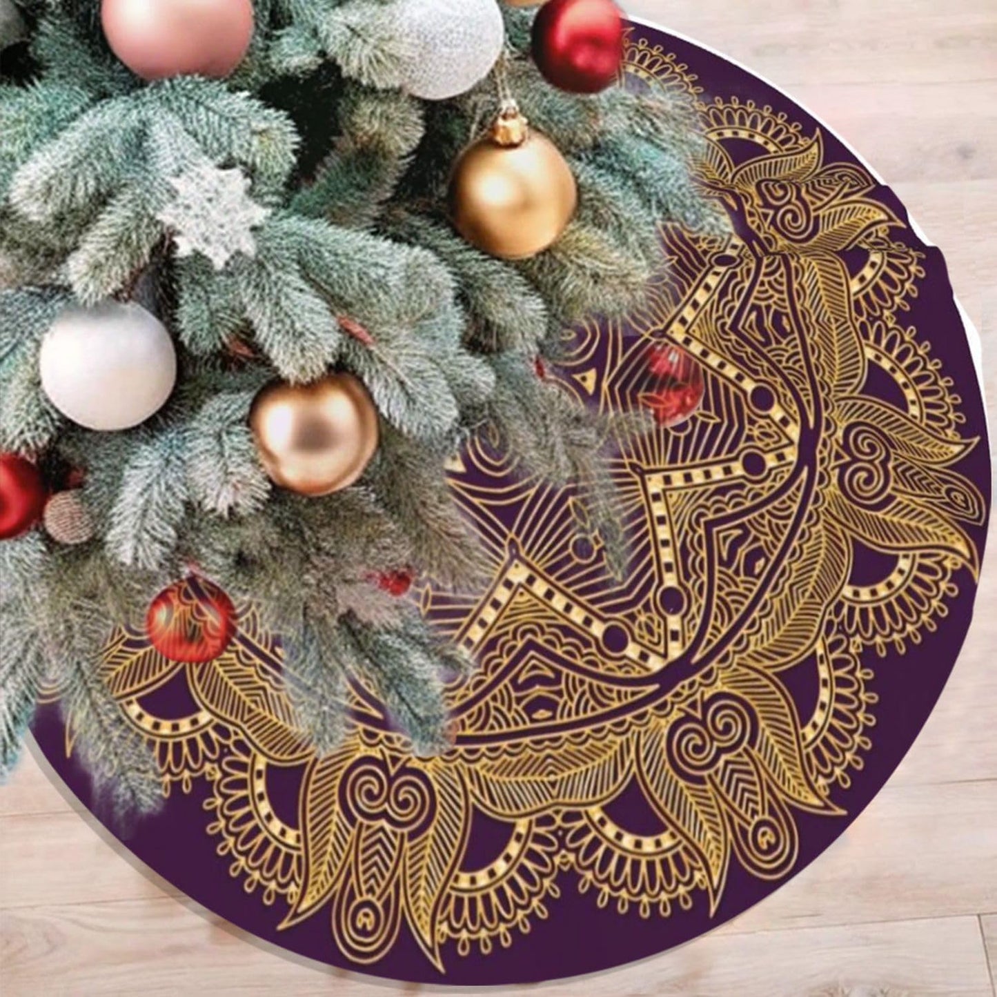 36" Dark Amethyst Purple Mandala Star Christmas Tree Skirt Tree Mat Base Cover for Xmas Festive Holiday Party Decoration Ornaments