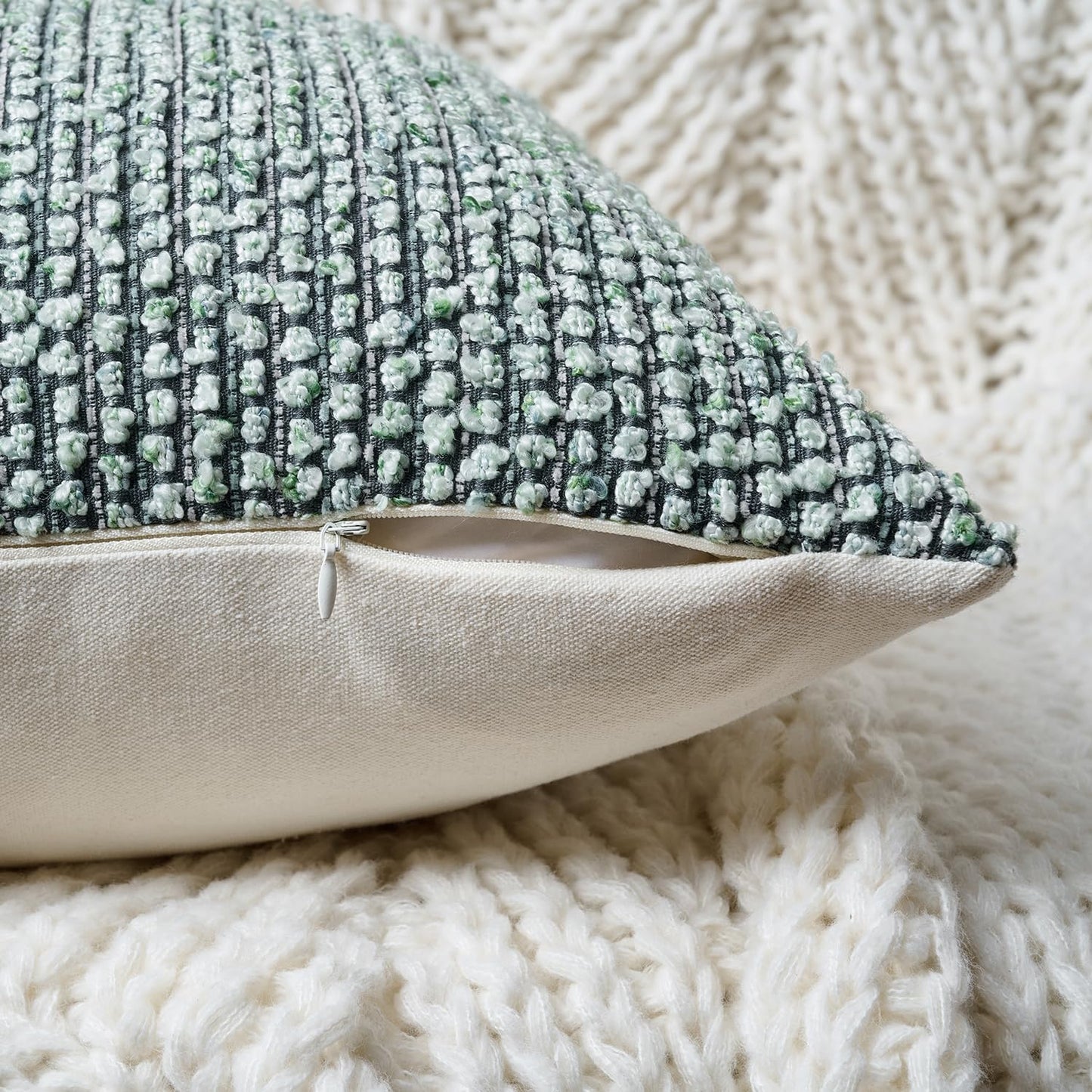 Striped Throw Pillow Covers 22x22 Set of 2 Green Textured Boucle Chic Morden Boho Accent Farmhouse Square Decorative Couch Pillow Covers for Home Decor Bed Sofa Living Room