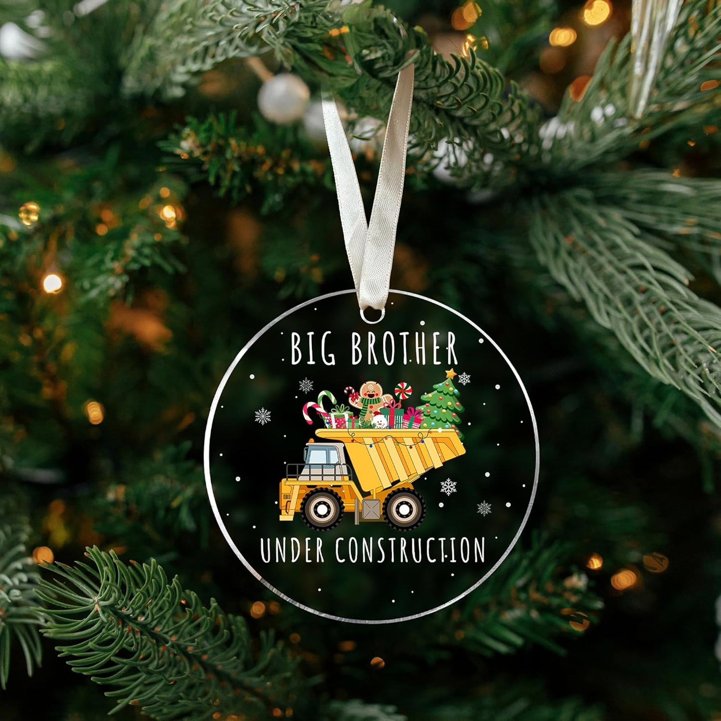 Big Brother Christmas Ornament 2024 - Brother Christmas Ornament - Construction Ornaments - Pregnancy Announcement for Big Brothers, Brothers to Be - Acrylic Ornaments