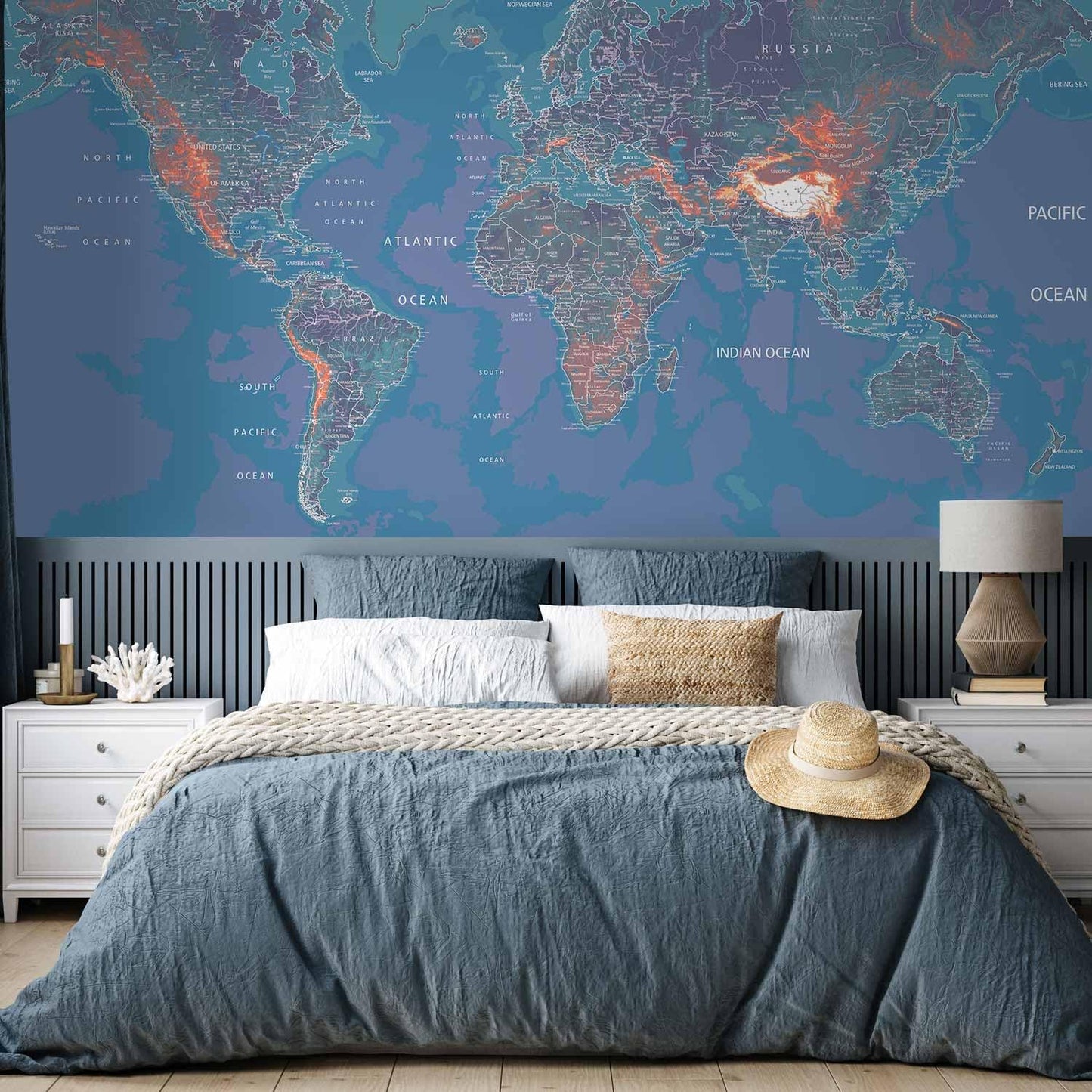 artgeist Wall Mural World Map 193x138 in - XXL Peel and Stick Self-Adhesive Wallpaper Removable Large Sticker Foil Wall Decor Print Picture Image Design Map of The World k-A-0061-a-d