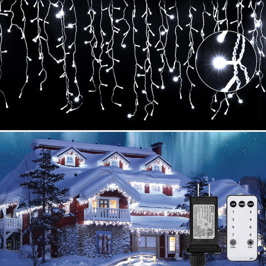 Icicle Lights Outdoor, 40Ft White Christmas Lights with 81 Drops and 432 LED Icicle Drops, Remote and Timer Controlled, Perfect for House Eaves and Wedding Decor, Pure White