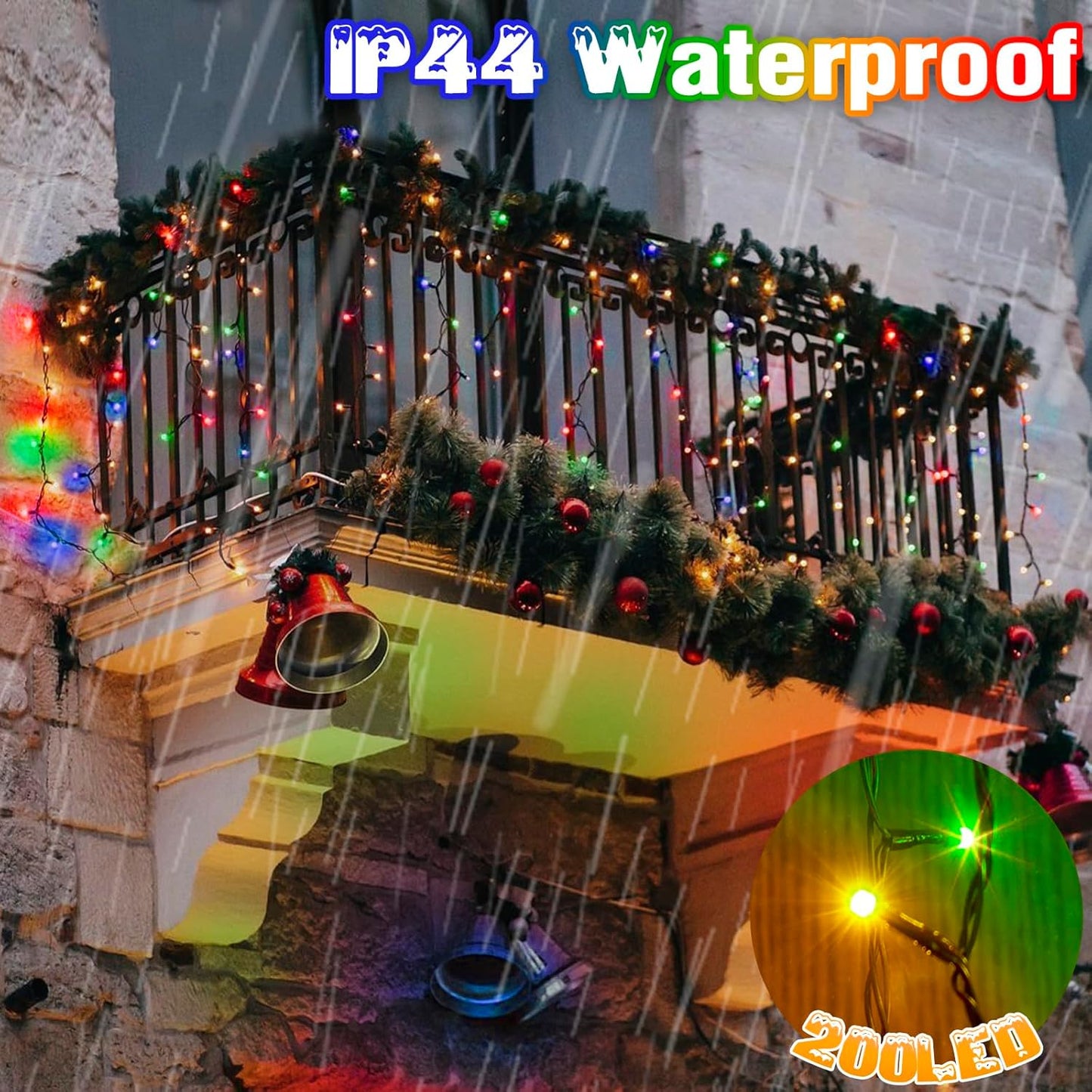 PEIDUO Christmas Lights with Music, Infrared Motion Sensor Controller with 6 Modes, Waterproof for Xmas Outdoor Garden Party Decor, Plug in, Multicolor Lights