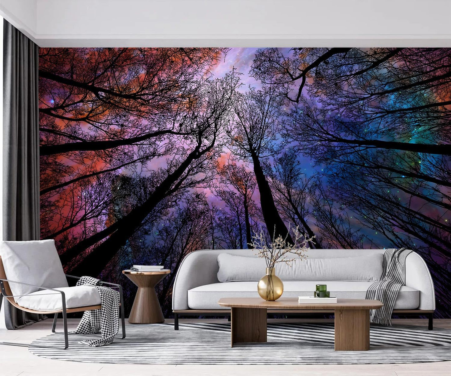 -Colorful Forest Beautiful Starry Tree Branches Wallpaper Bedroom XT14 L 180" x 115"