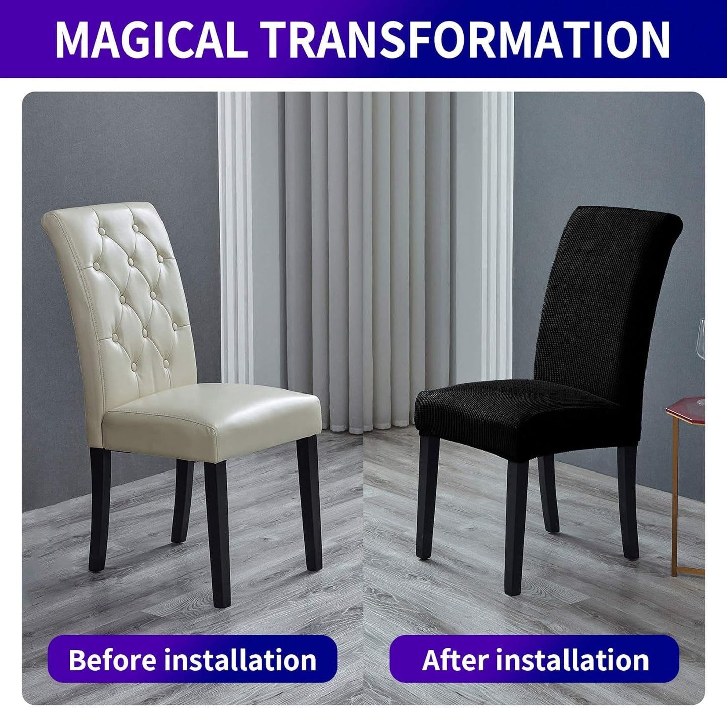 Howhic Stretch Chair Covers for Dining Room Set of 8, Removable Washable Dining Room Chair Covers, Dining Chair Slipcovers Seat Protector, Great Decor for Home and Banquet (Black, 8 Pack)