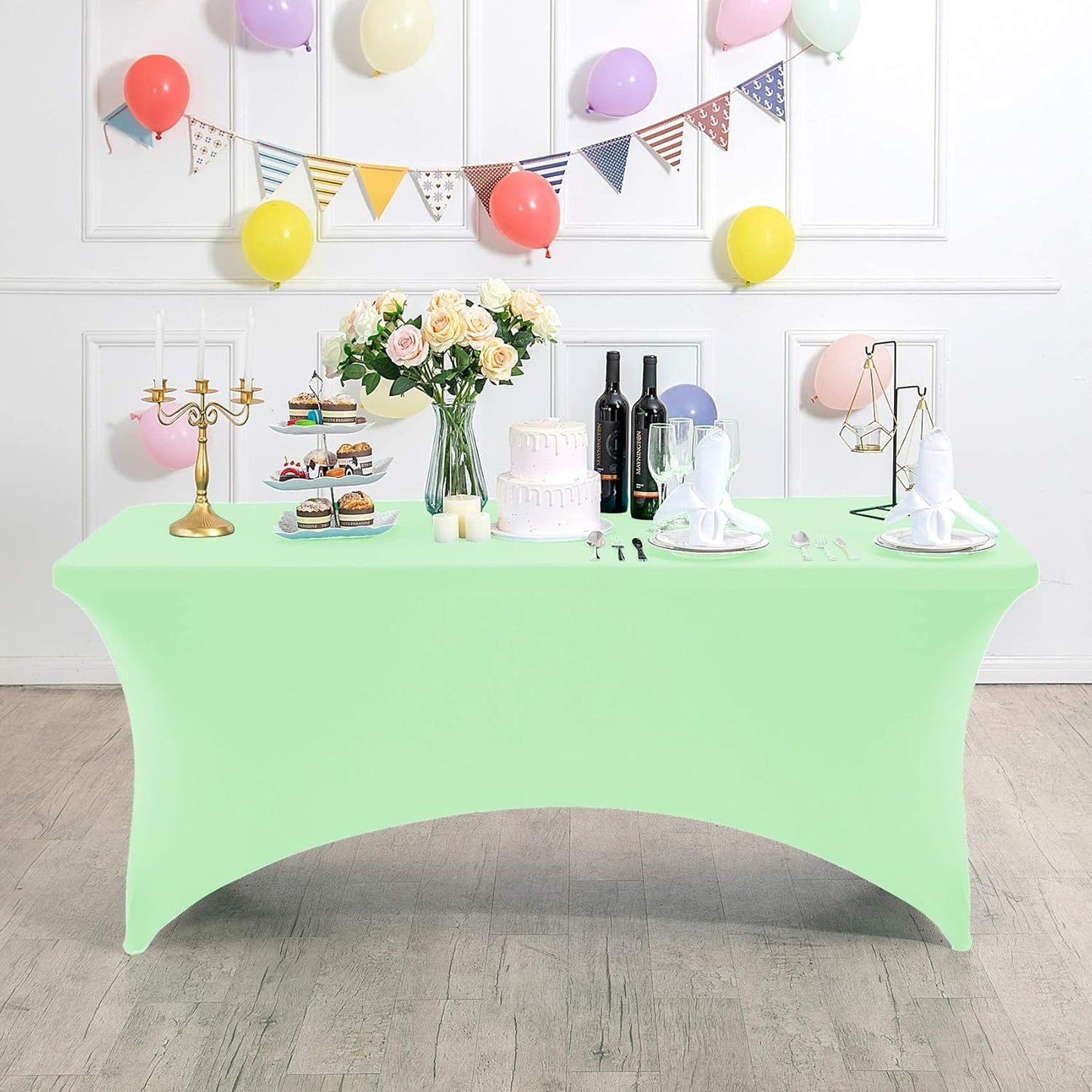 Spandex Table Cover for 6Ft or 4fT or 8ft Table Universal Fitted Stretch Tablecloth for Party, Banquet, Wedding and Events-Mint