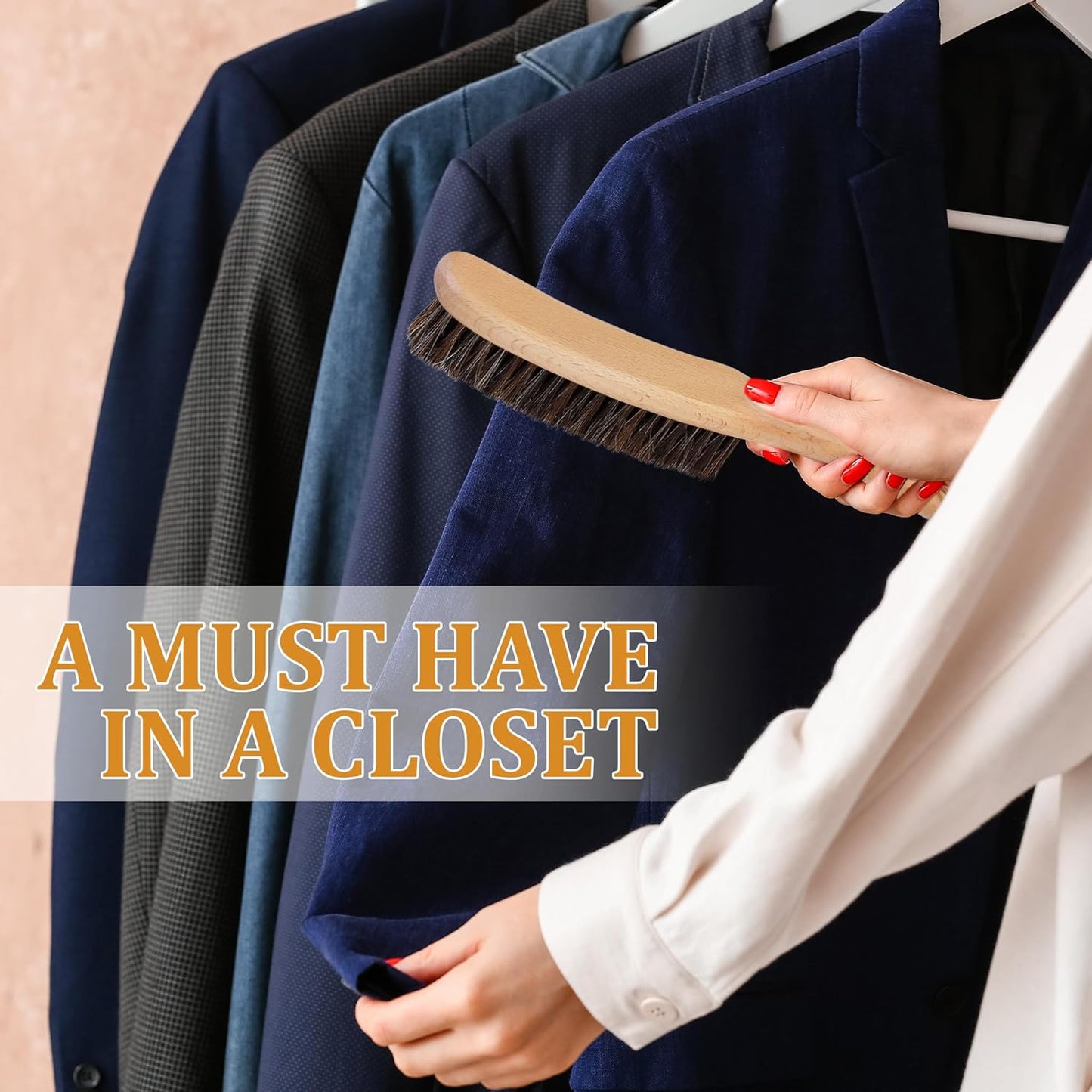 Lint Brush for Clothes with 100% Soft Horse Hair Bristle, Large Beech Wood Handle, Lint Remover for Hat, Pet Hair, Suits, Cashmere, Wool, Velvet, Suede, Shoe