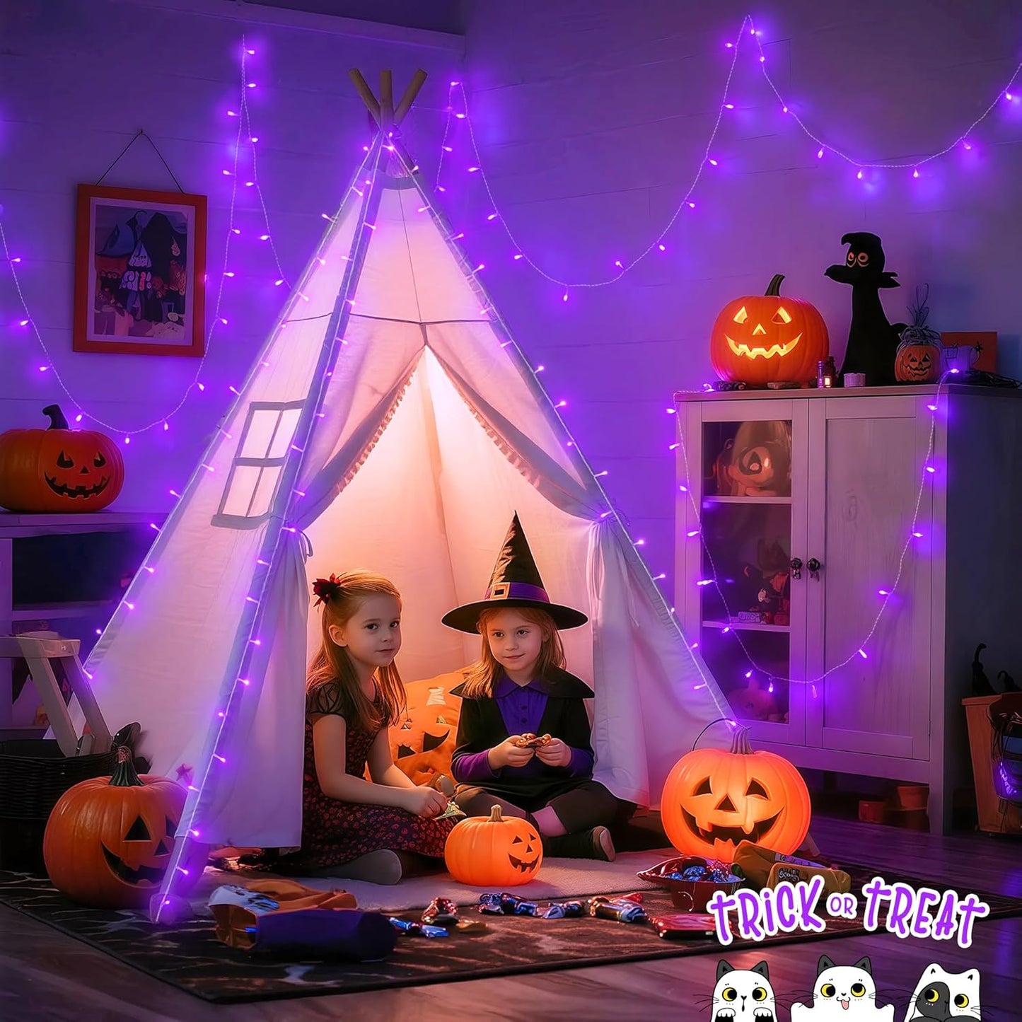 JMEXSUSS Purple Lights for Halloween Decorations, Purple Battery Operated Lights with Remote Indoor Outdoor, String Lights for Halloween Christmas Decor