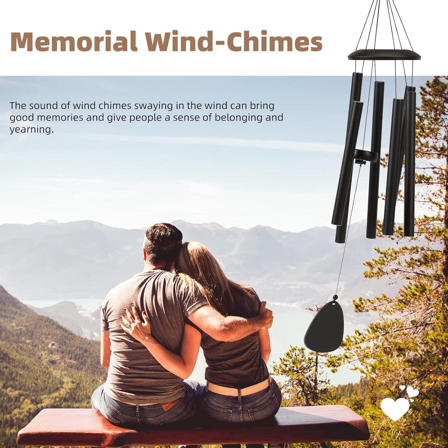 Wind-Chimes-Outdoor-Large-Decor, Deep Tone Soothing Melodic Tones Windchimes, Wind Chimes for Outside, Memorial Wind Chime Best Gift for Mom Women Grandma Neighbors（32" Black）