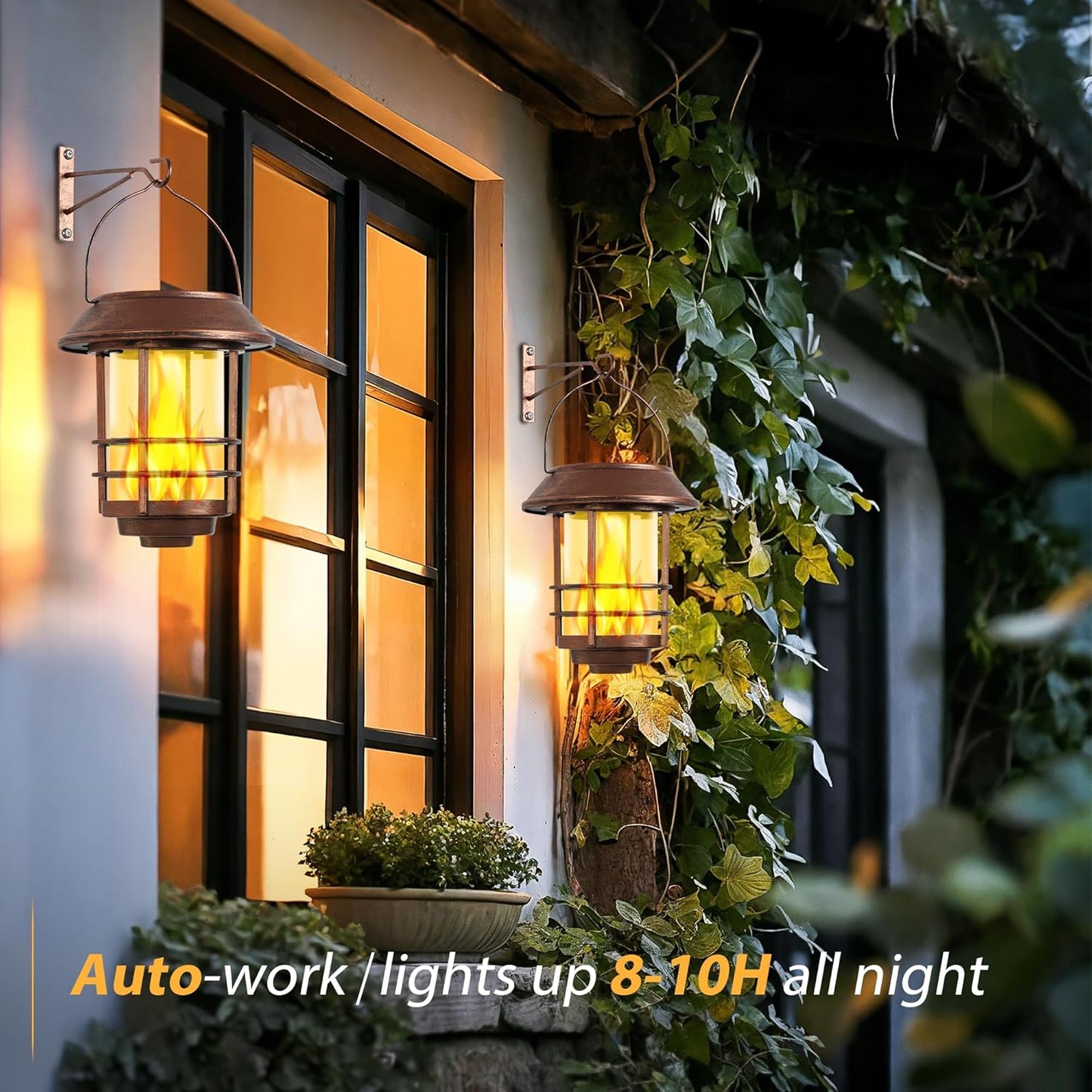 Otdair Solar Wall Lantern Outdoor, Flickering Flames Solar Sconce Lights Outdoor, Hanging Lamps Wall Mount for Front Porch, Patio and Yard, 2 Pack, Bronze