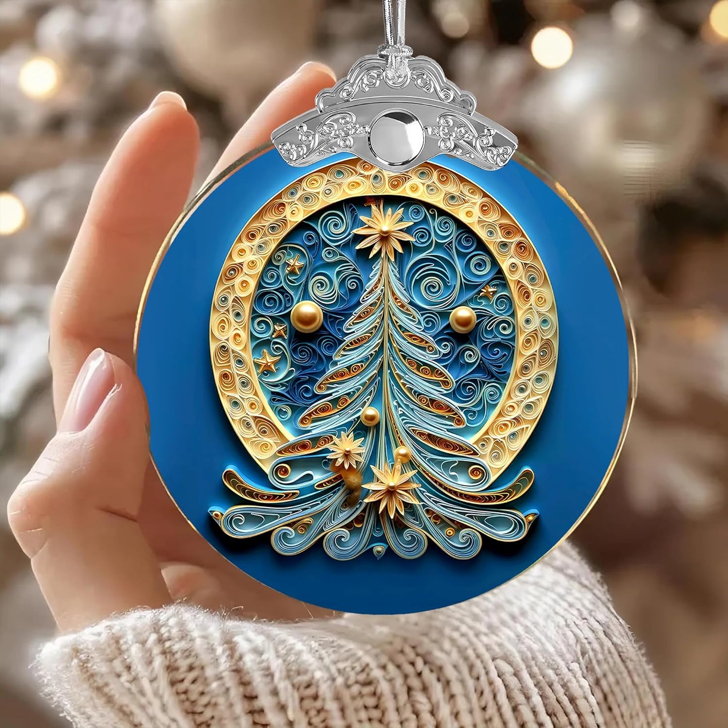 2025 Christmas Ornament, Stained Glass Effections, Christmas Tree 4 Inch Acrylic Ornament Art, White Elephant Gifts Car Interiors Decors, Christmas Decor (Quilling Tree 3)