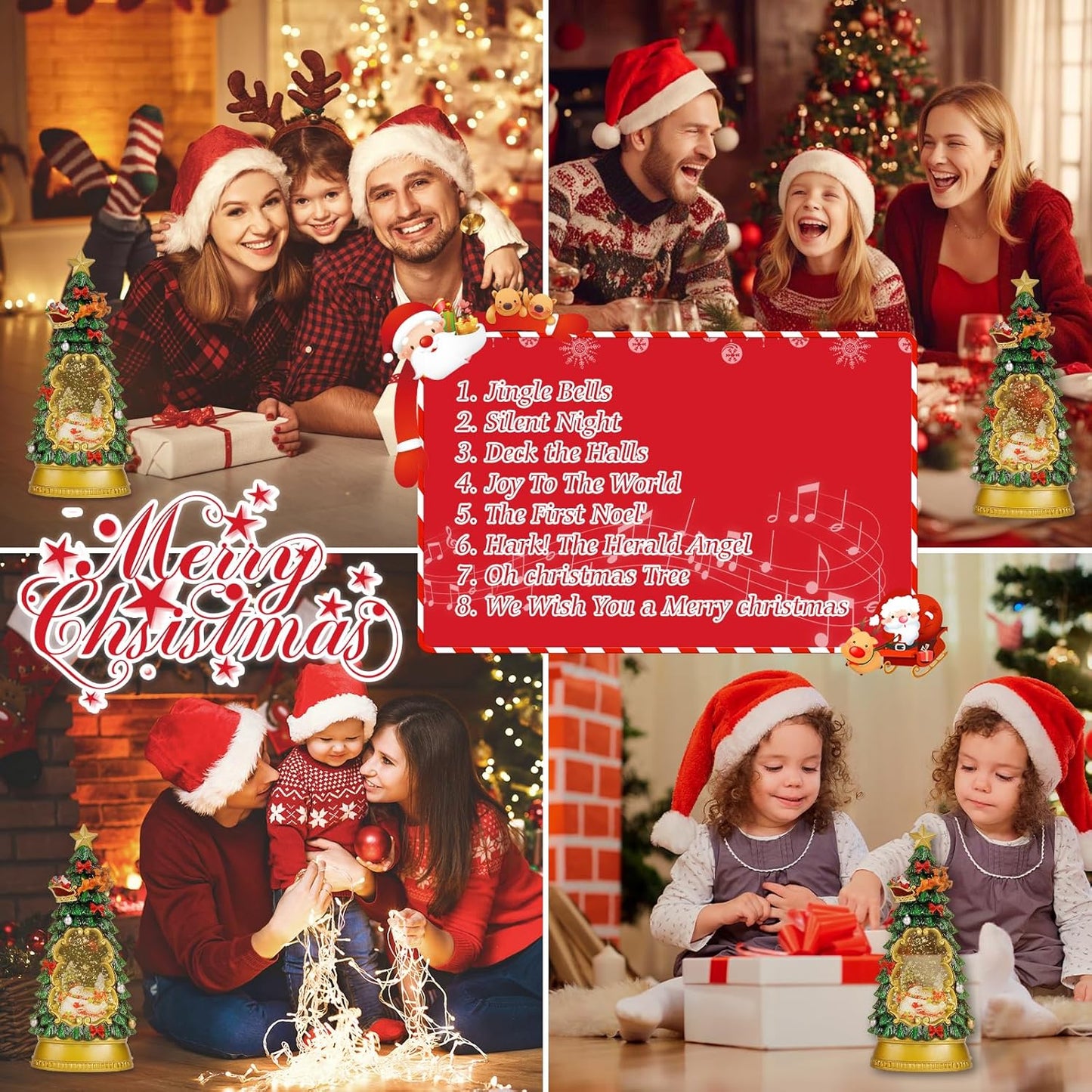 Christmas Snow Globes,with Musical and 6 Hour Timer,Snow Globes Lights, Christmas Indoor Decorations, Christmas Tree Decorations,USB & Battery Powered,Christmas Snowman Skiing