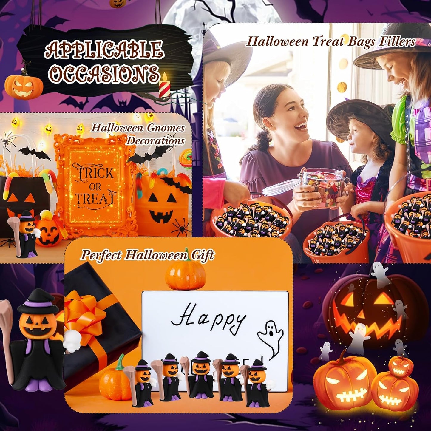 50 Pcs Halloween Mini Figurines Tiny Pumpkin Figures to Hide and Seek Rubber Wizard Miniatures Ornaments Gifts for Halloween Party Favors Table Decorations(Wizard)