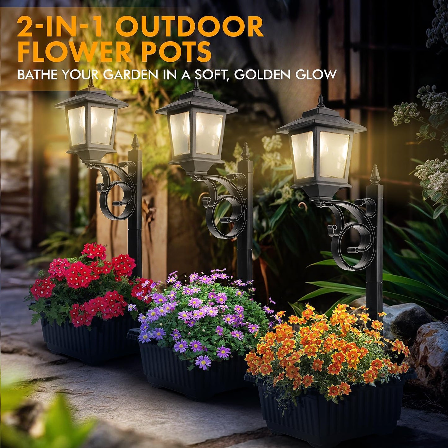 Solar Lamp Post Light with Planter, 2 in 1 Outdoor Flower Pots, Wall Mount or Freestanding Waterproof Solar Post for Lawn, Patio, Front/Back Door