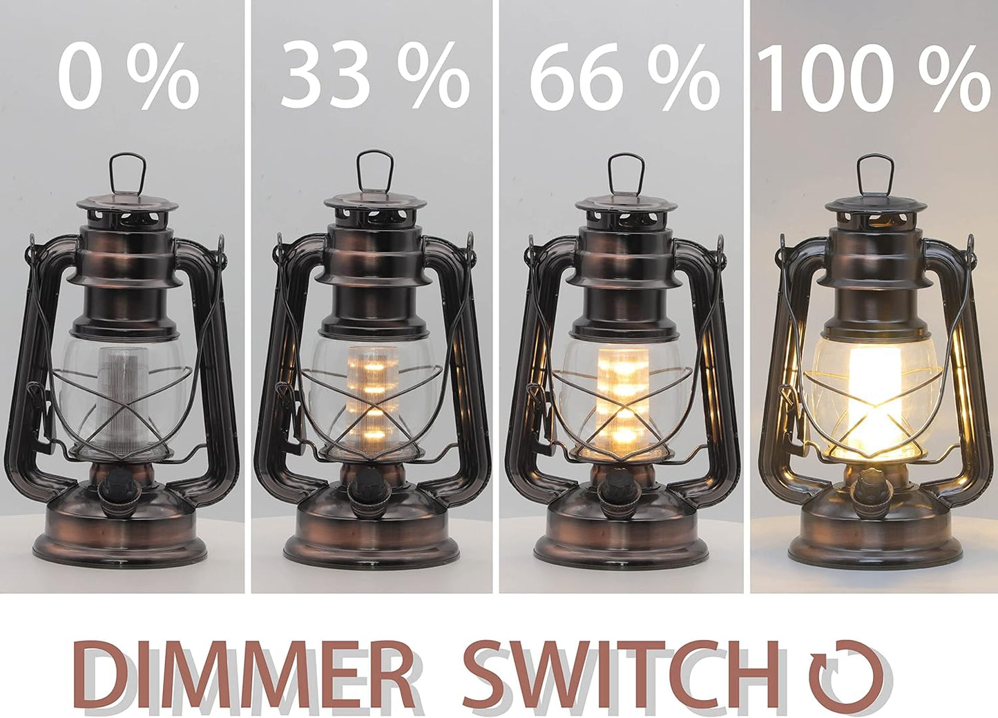 YAKii LED Vintage Lantern Metal Hanging Hurricane 12 LED Dimmer Switch Warm White Battery Operated Power Outage Indoor Camping Lighting Outdoor Brooklyn (Copper 2 Pack)
